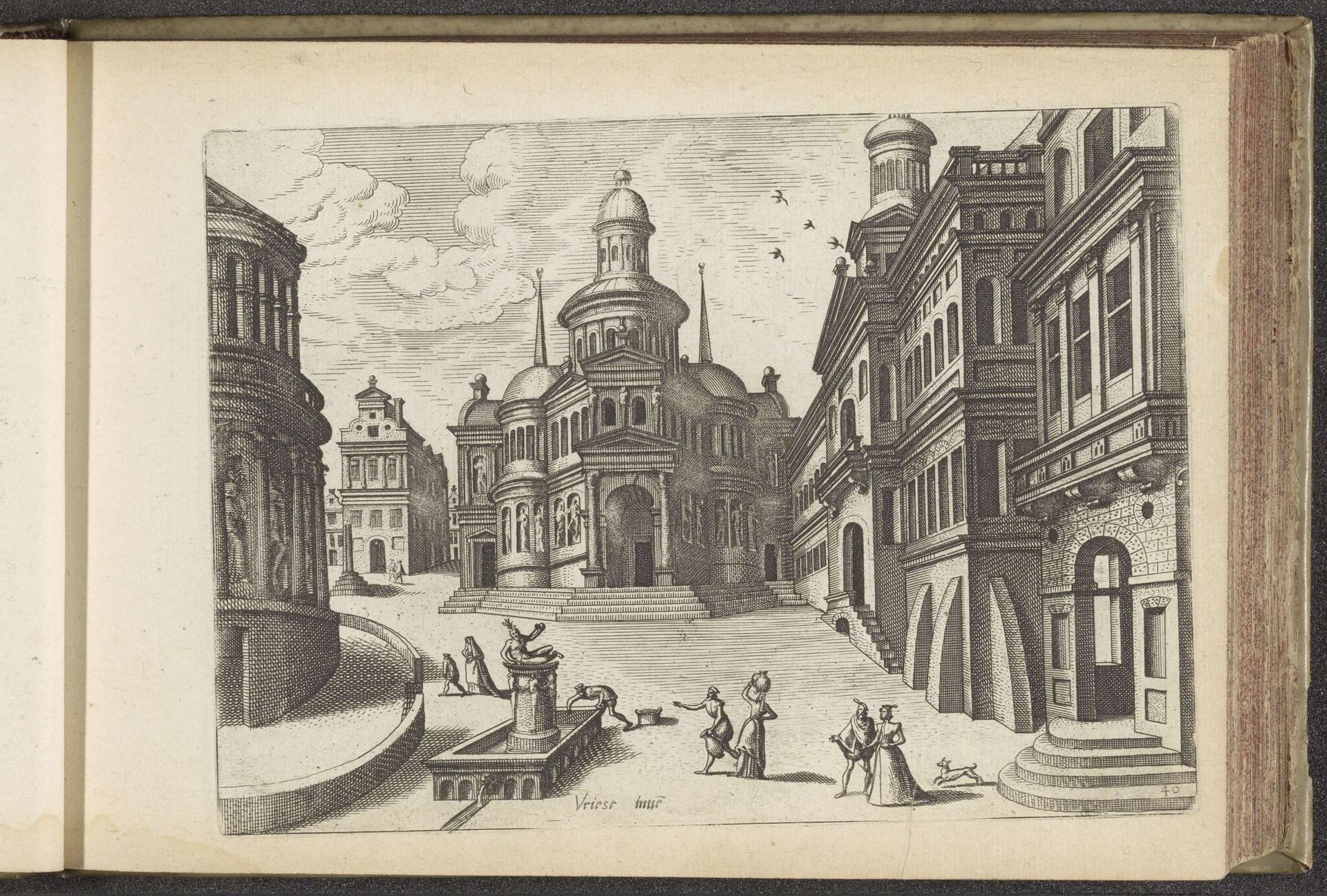 Stadsplein met fontein by Johannes of Lucas van Doetechum