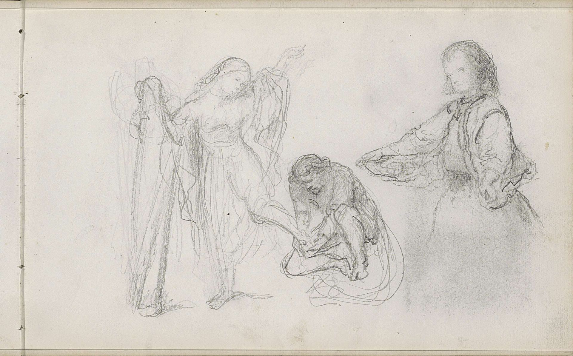 Meisje met harp en een hurkende man by Bastiaan de Poorter