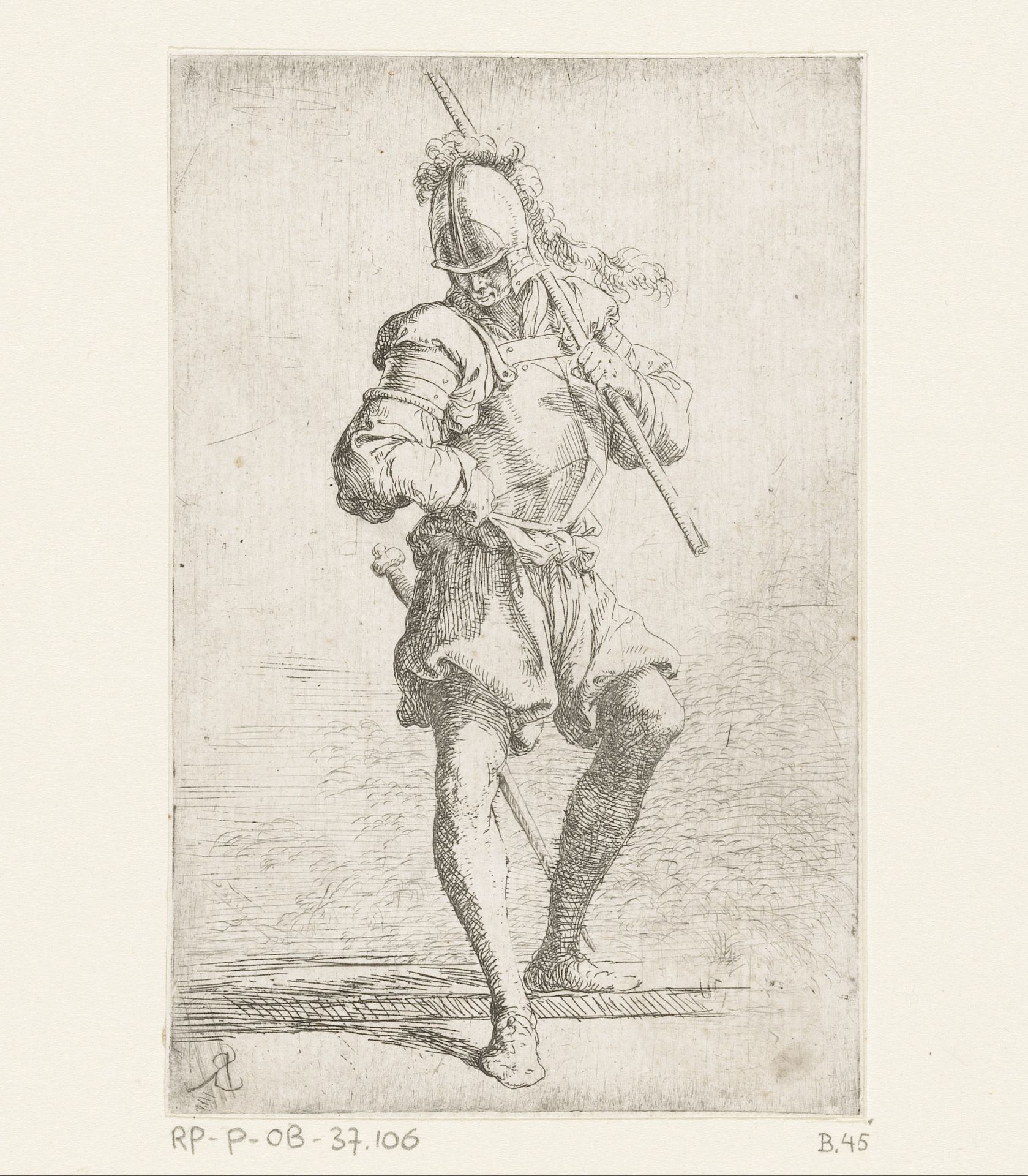 Soldaat kijkend naar de grond by Salvator Rosa