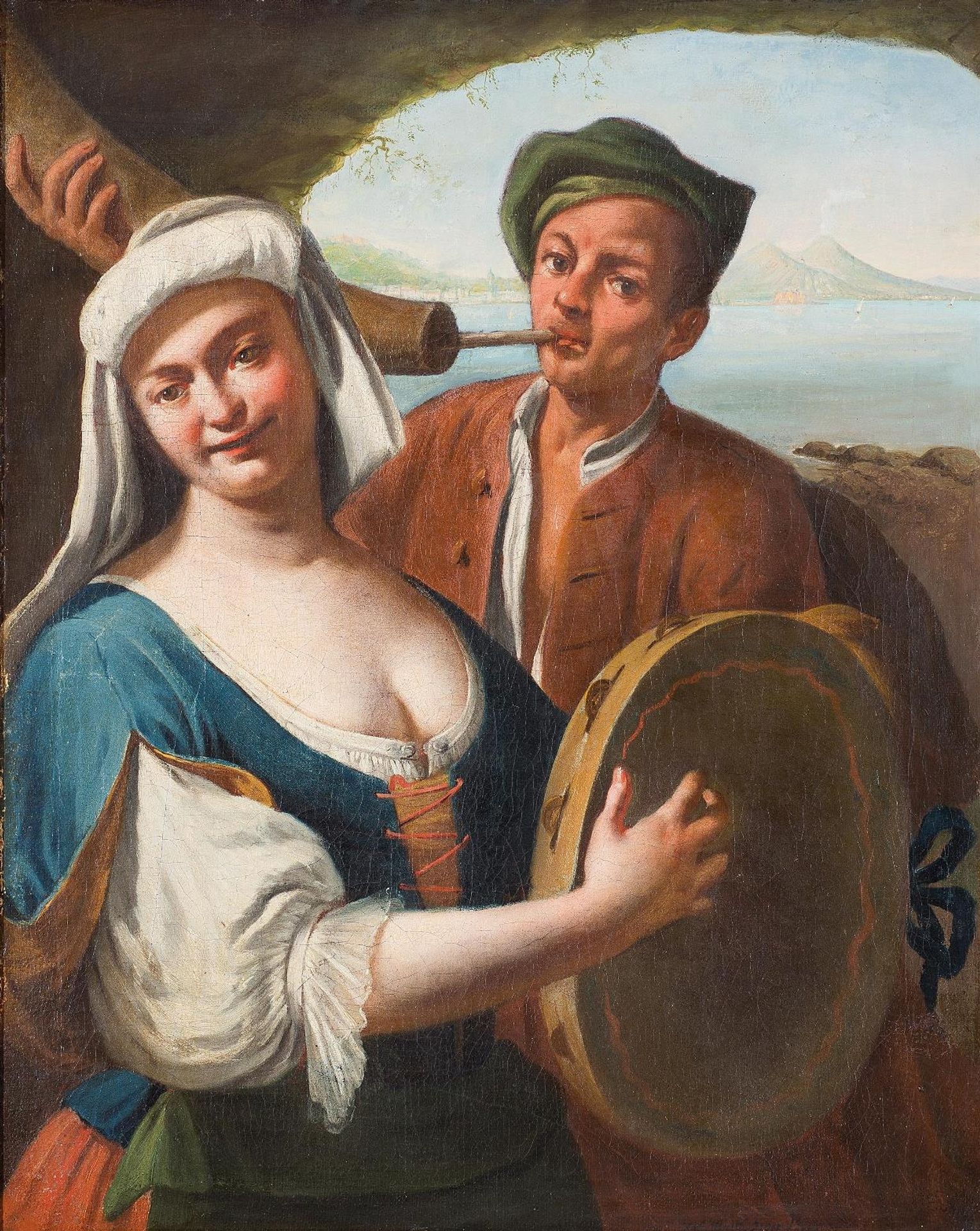Concertino In A Natural Grotto At The Gulf Of Naples With Vesuvius In The Background by Saverio della Gatta