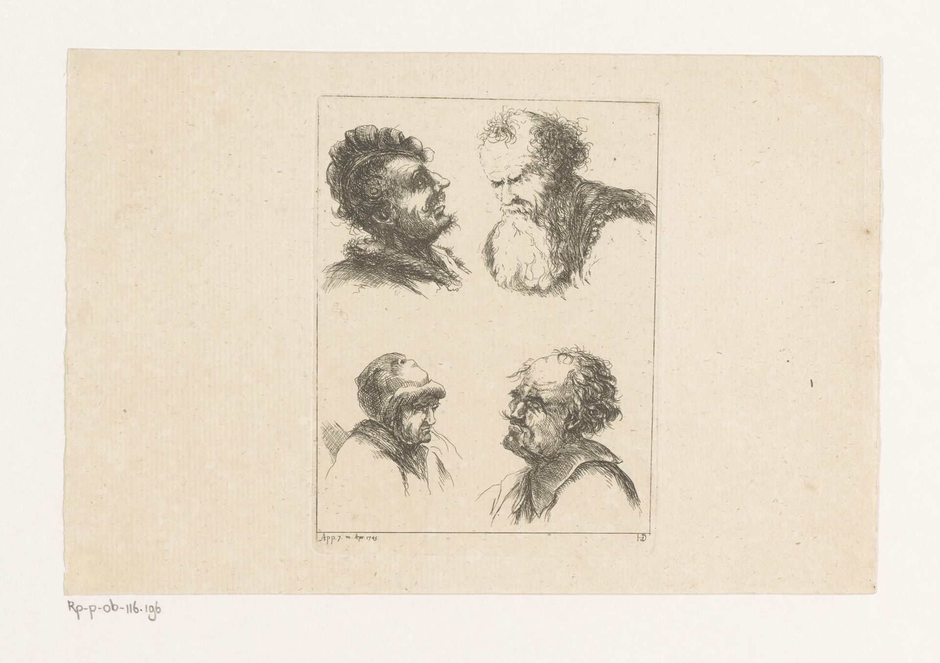 Vier mannenkoppen by Christian Ludwig von Hagedorn