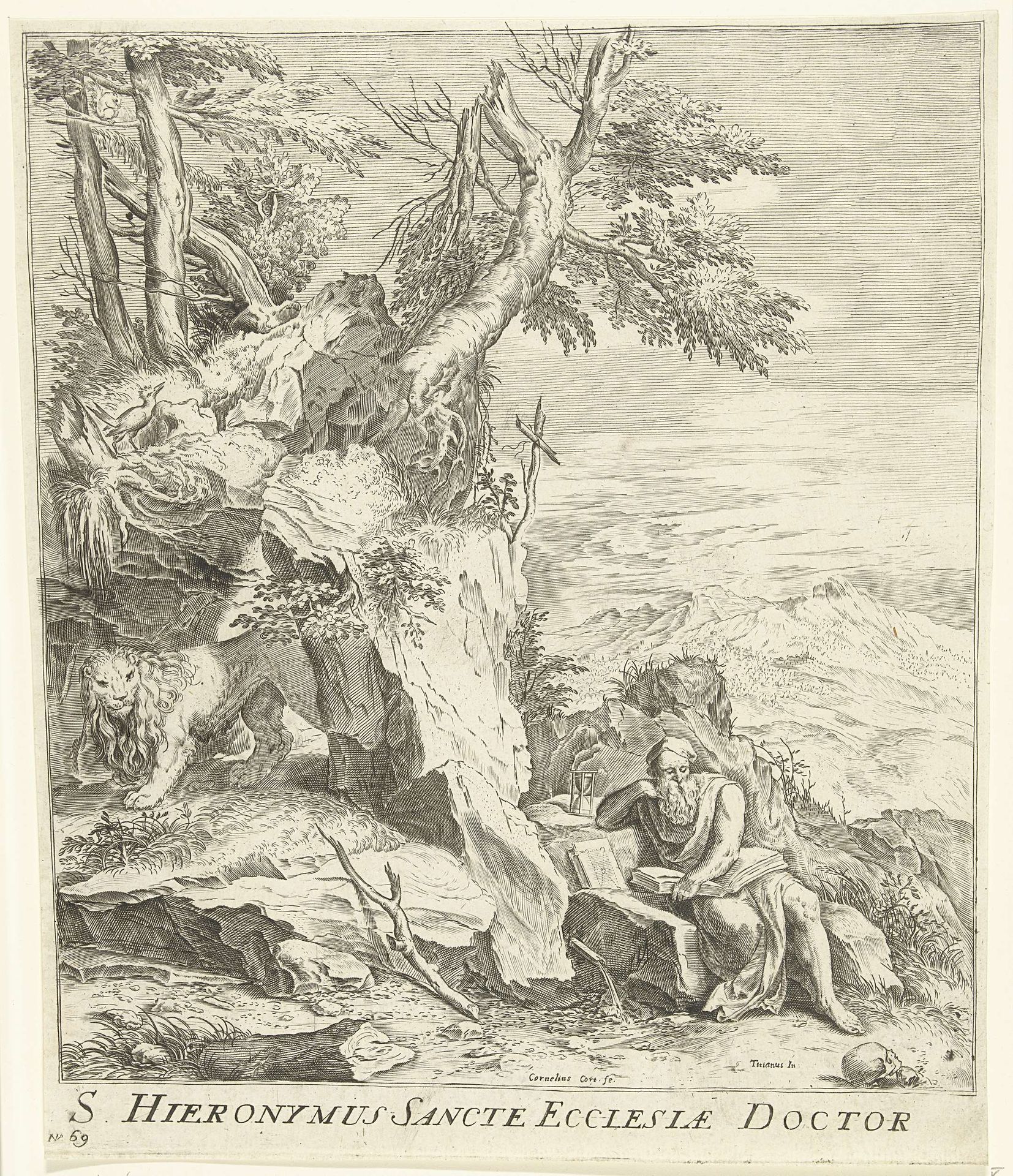 Landschap met lezende Hieronymus by Cornelis Cort