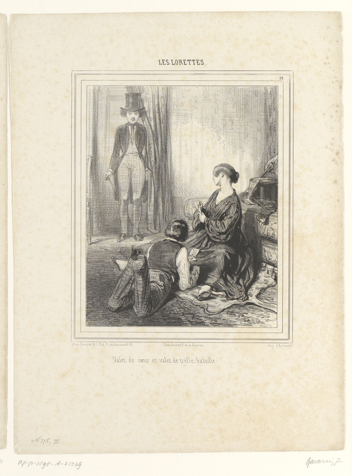 Vrouw met kaartspel en twee minnaars by Paul Gavarni