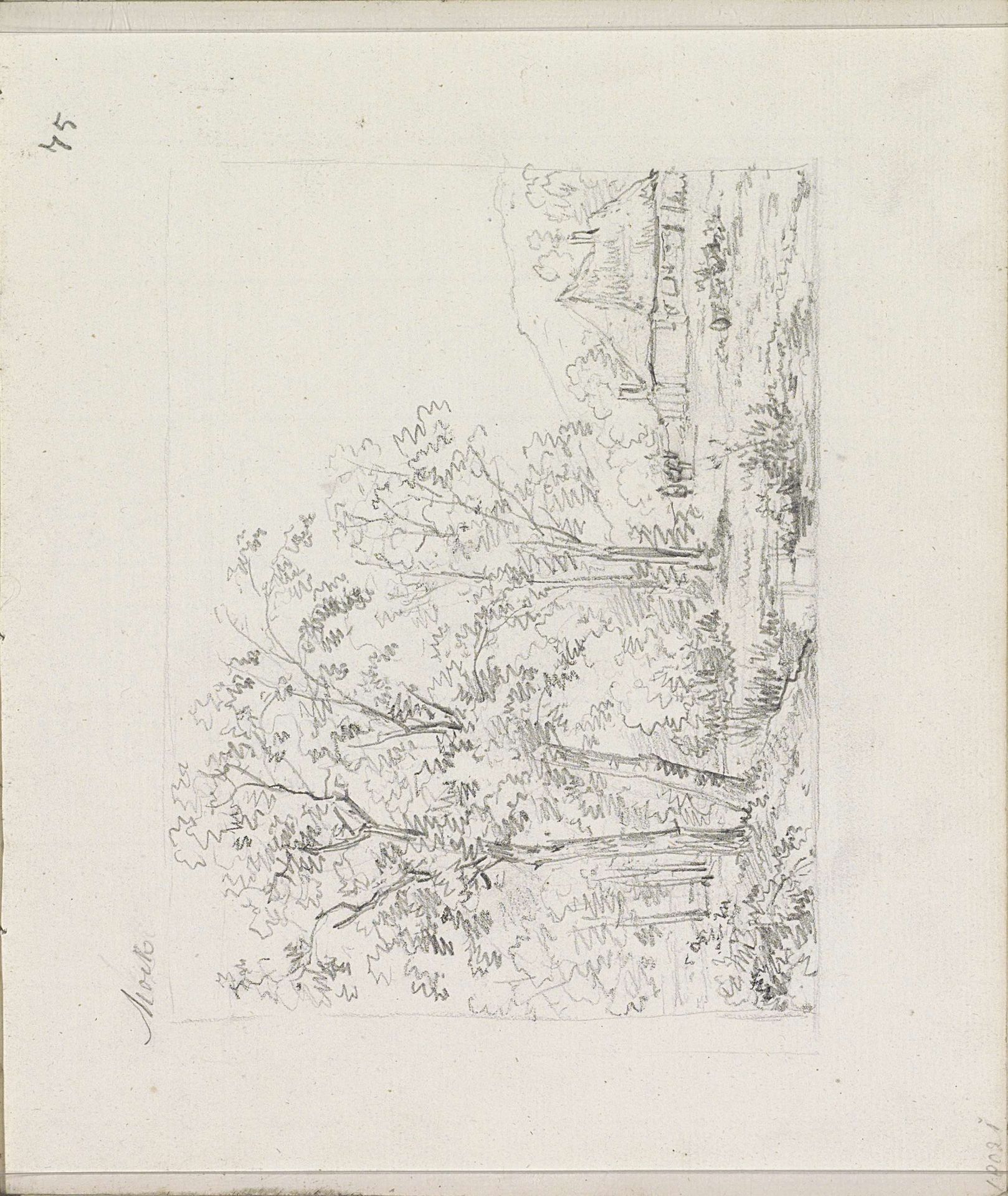 Boomrijk landschap met figuren bij een boerderij by Andreas Schelfhout