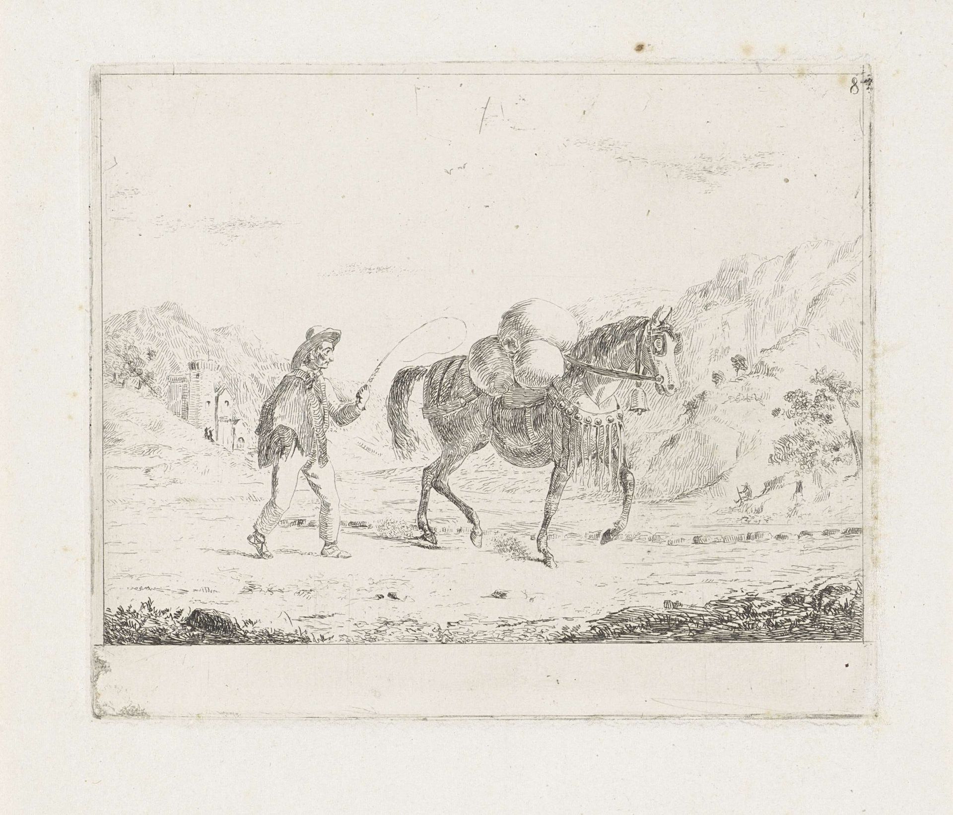 Man met paard in heuvellandschap by Louis Charles Hora Siccama