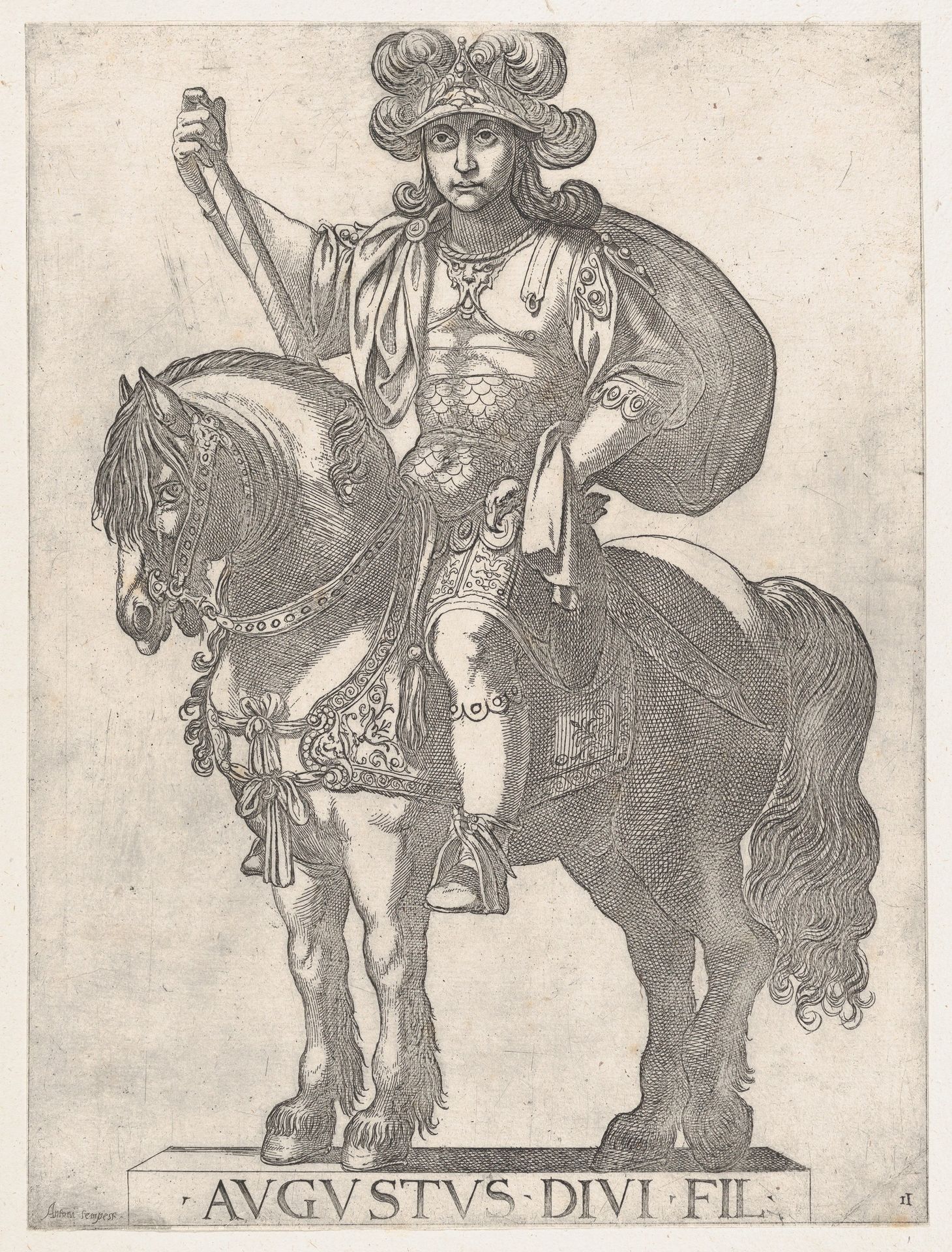 Plate 2: Emperor Augustus on Horseback, from 'the First Twelve Roman Caesars' by Antonio Tempesta