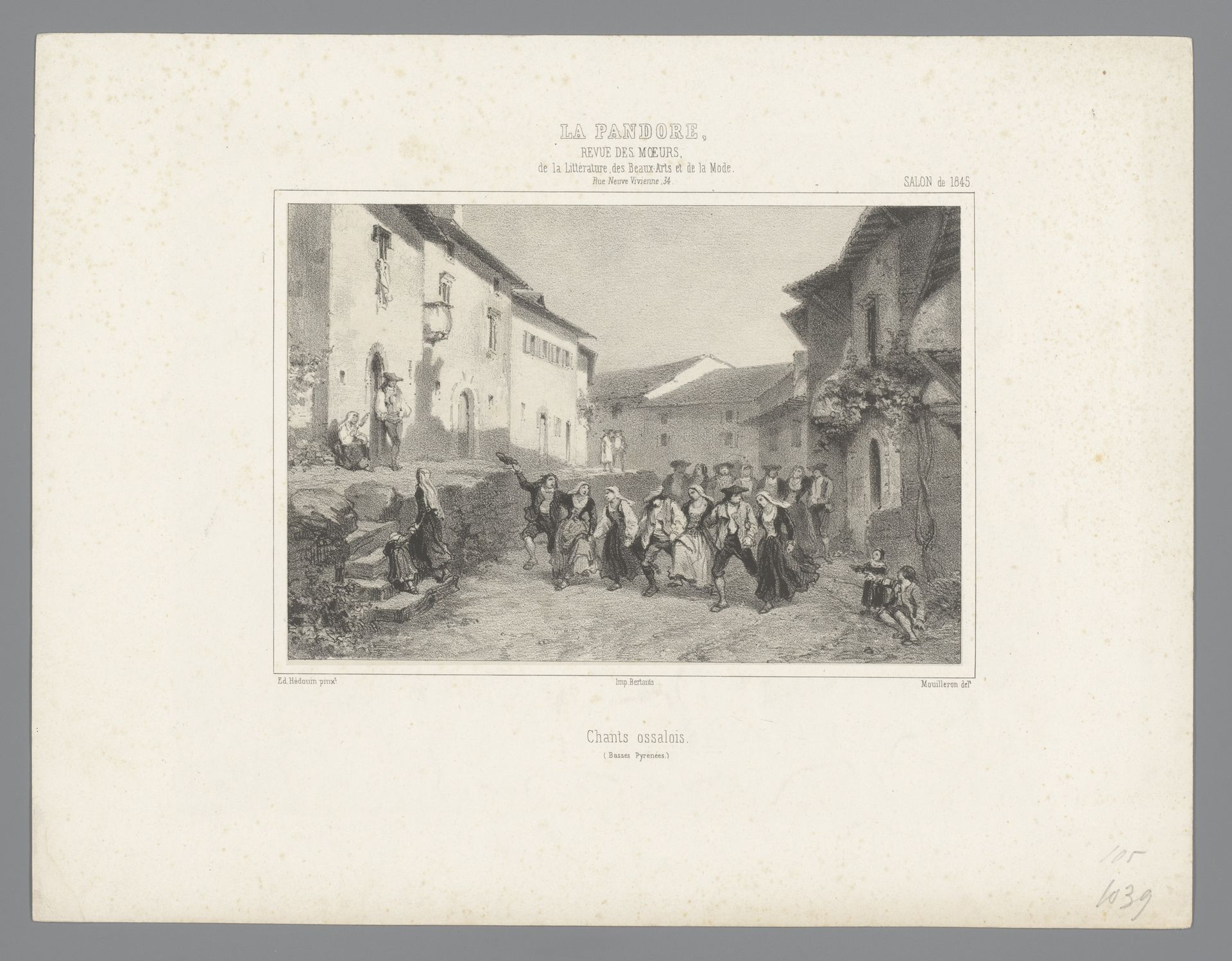 Groep zingende en dansende bewoners uit de vallei van Ossau in de Pyreneeën by Adolphe Mouilleron