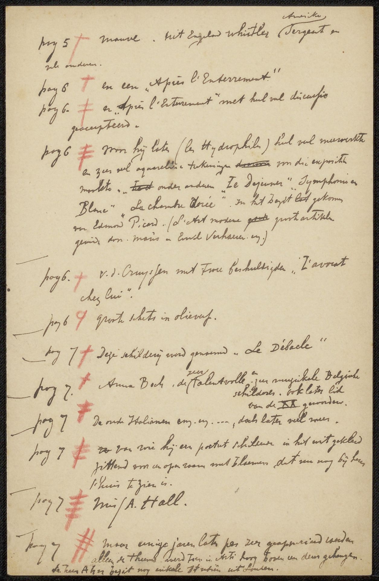 Aantekening uit archief Philip Zilcken by Jan Toorop