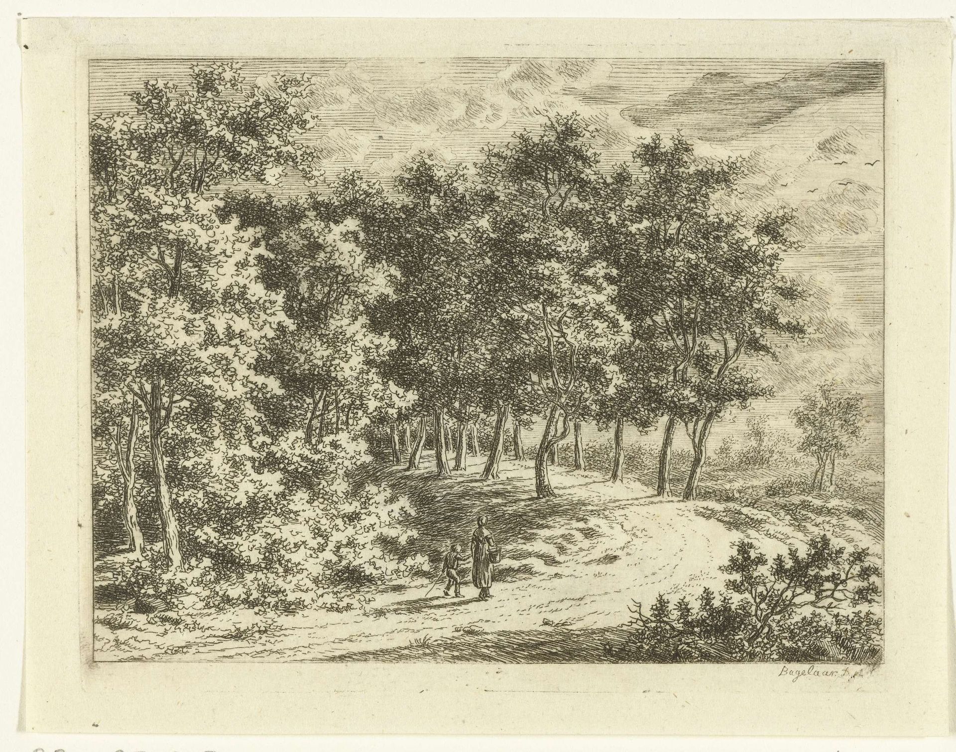 Landschap met vrouw en jongetje op een weg by Ernst Willem Jan Bagelaar