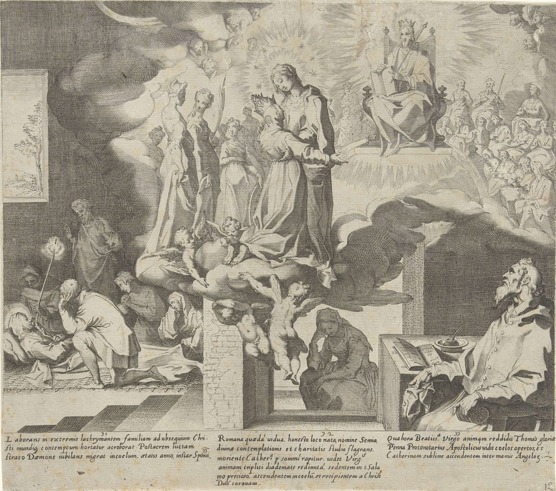 Catharina sterft op 33-jarige leeftijd / Catharina wordt in de hemel opgenomen by Pieter de Jode I