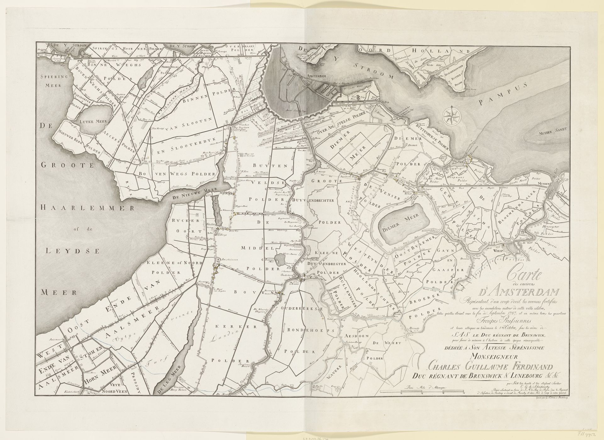 Kaart van Amsterdam en de posities van de Pruisische troepen rondom de stad, 1787 by G. Tischbein