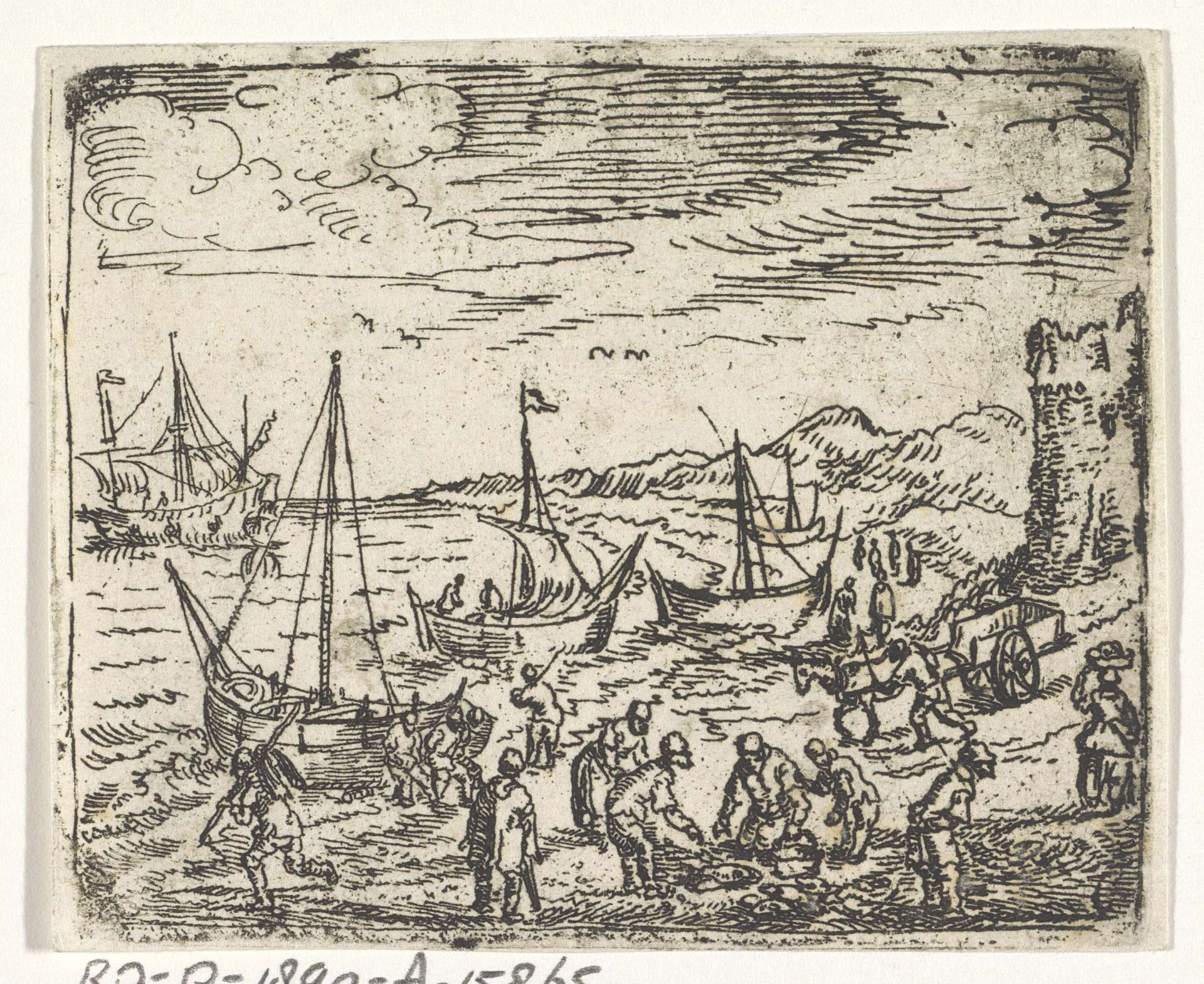 Vissersboten aan het strand by Anonymous
