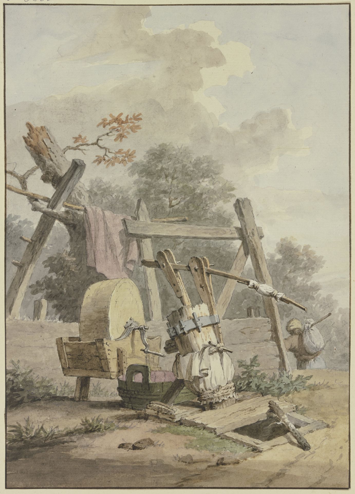 Ein Schleifstein bei einem Brunnen by Pieter Bartholomeusz. Barbiers