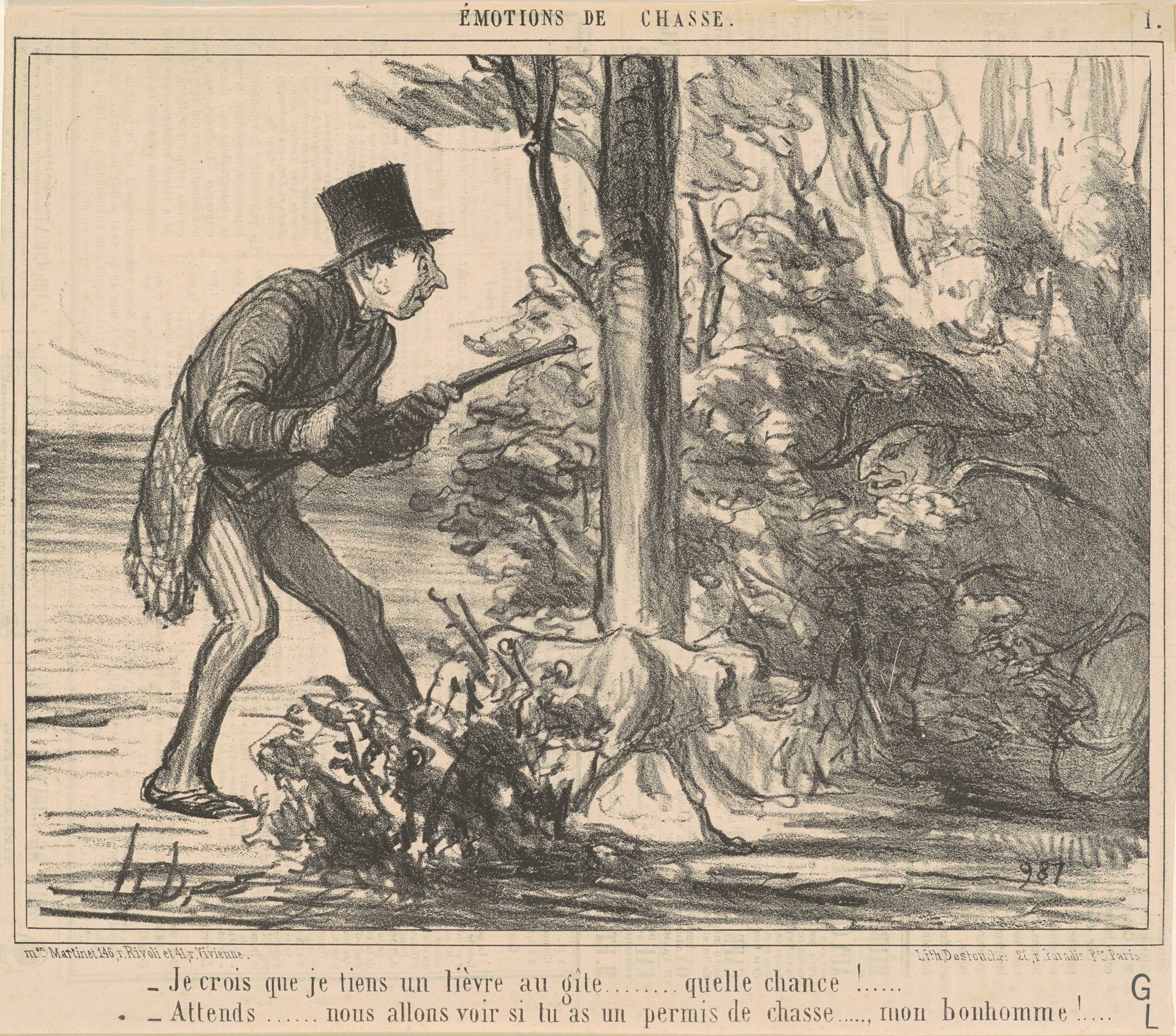 Je crois que je tiens un lièvre ... by Honoré Daumier