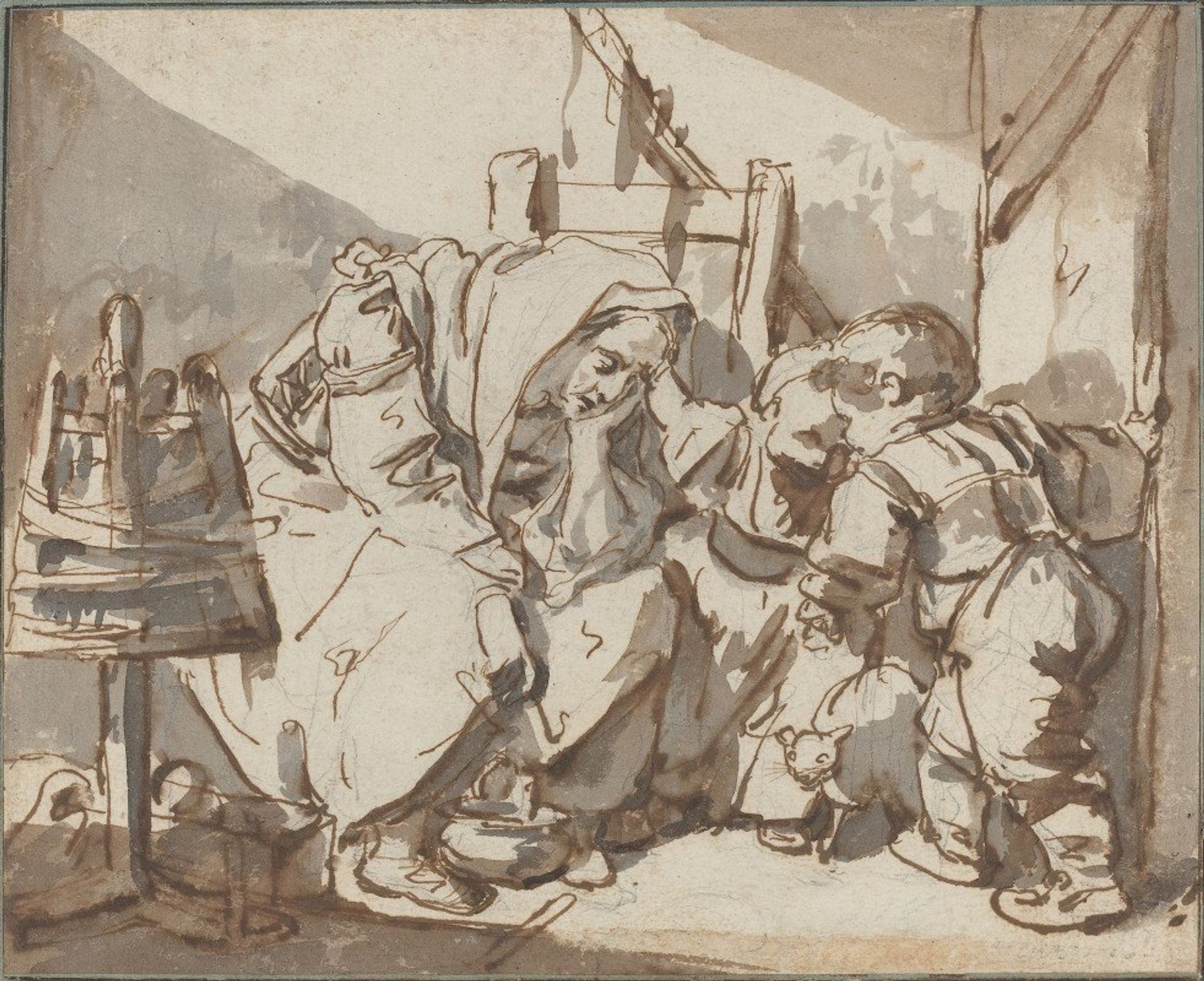 A Tired Woman with Two Children by Jean-Baptiste Greuze