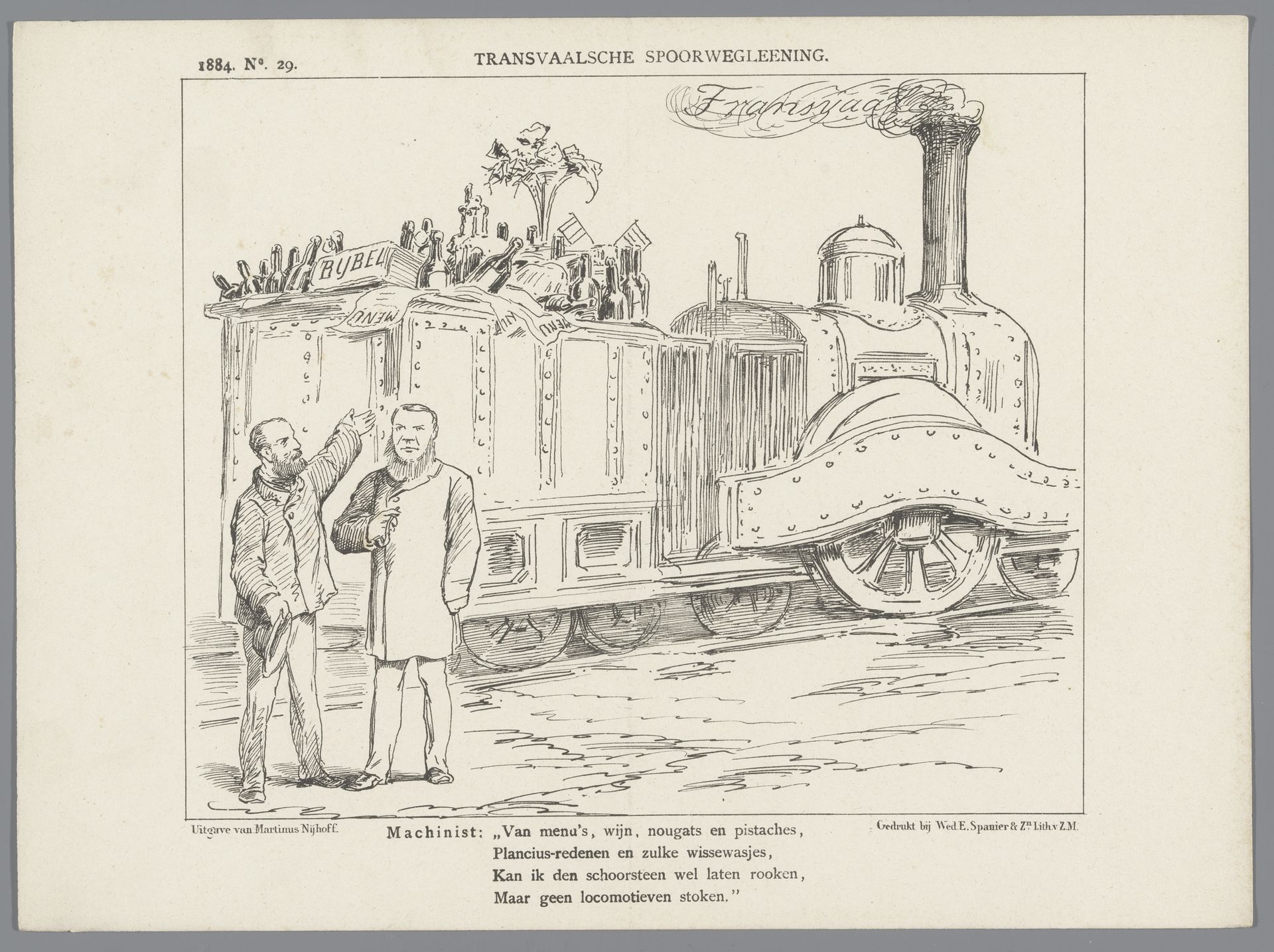 Spotprent op de Transvaalse spoorweglening, 1884 by Johan Michaël Schmidt Crans