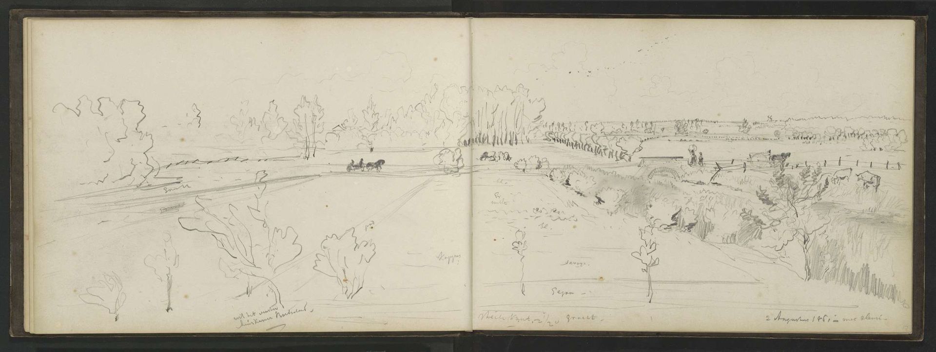 Uitzicht over het landgoed vanuit een venster van Slot Boetselaer in Kleef by Johannes Tavenraat