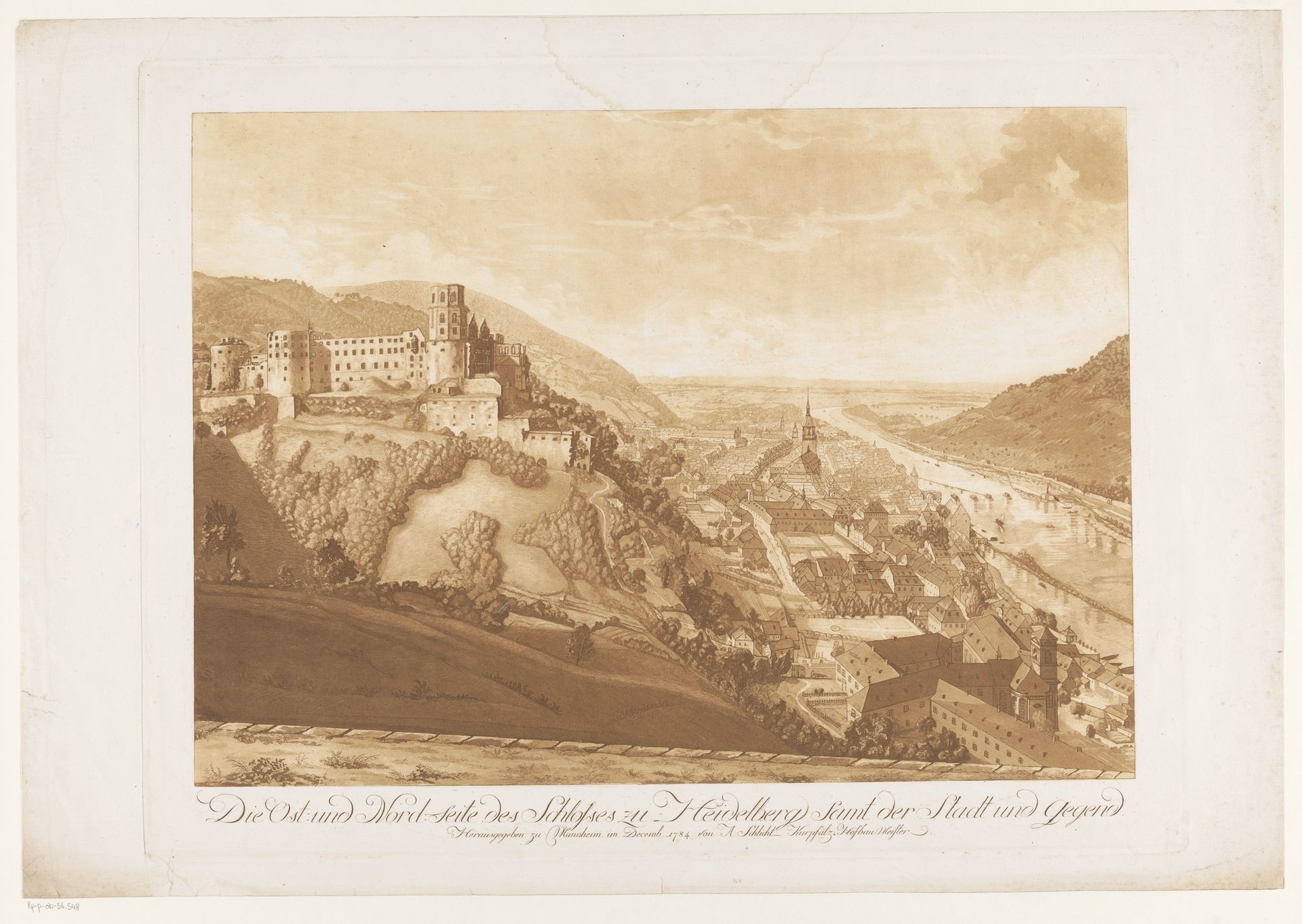 Gezicht op de noordoostzijde van Heidelberg met links Schloss Heidelberg by Abel Schlicht
