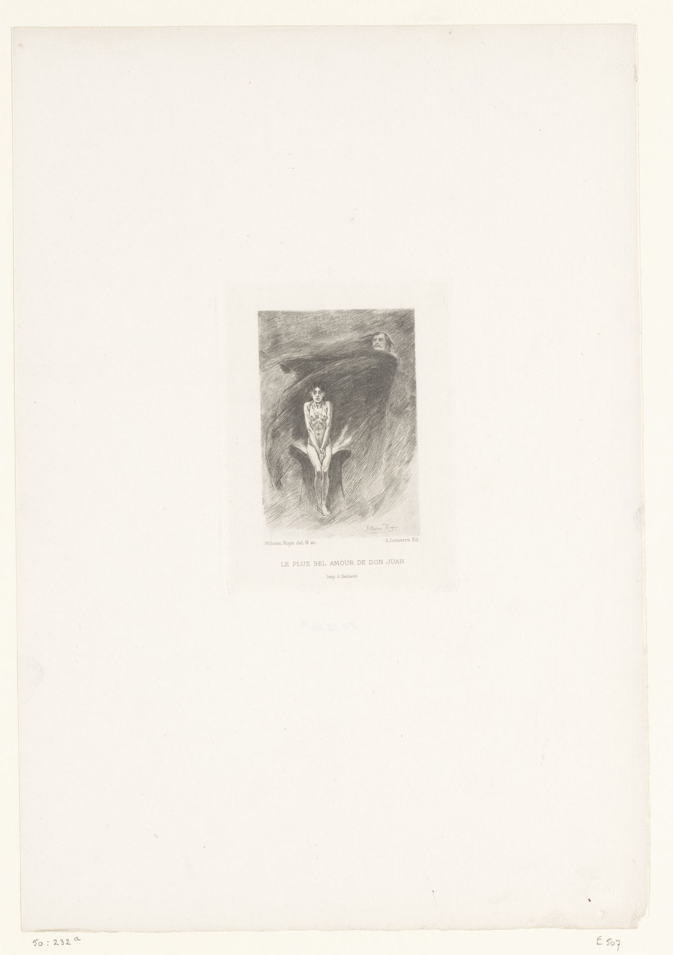 Zittende naakte vrouw met daarachter de schim van Don Juan by Felicien Rops