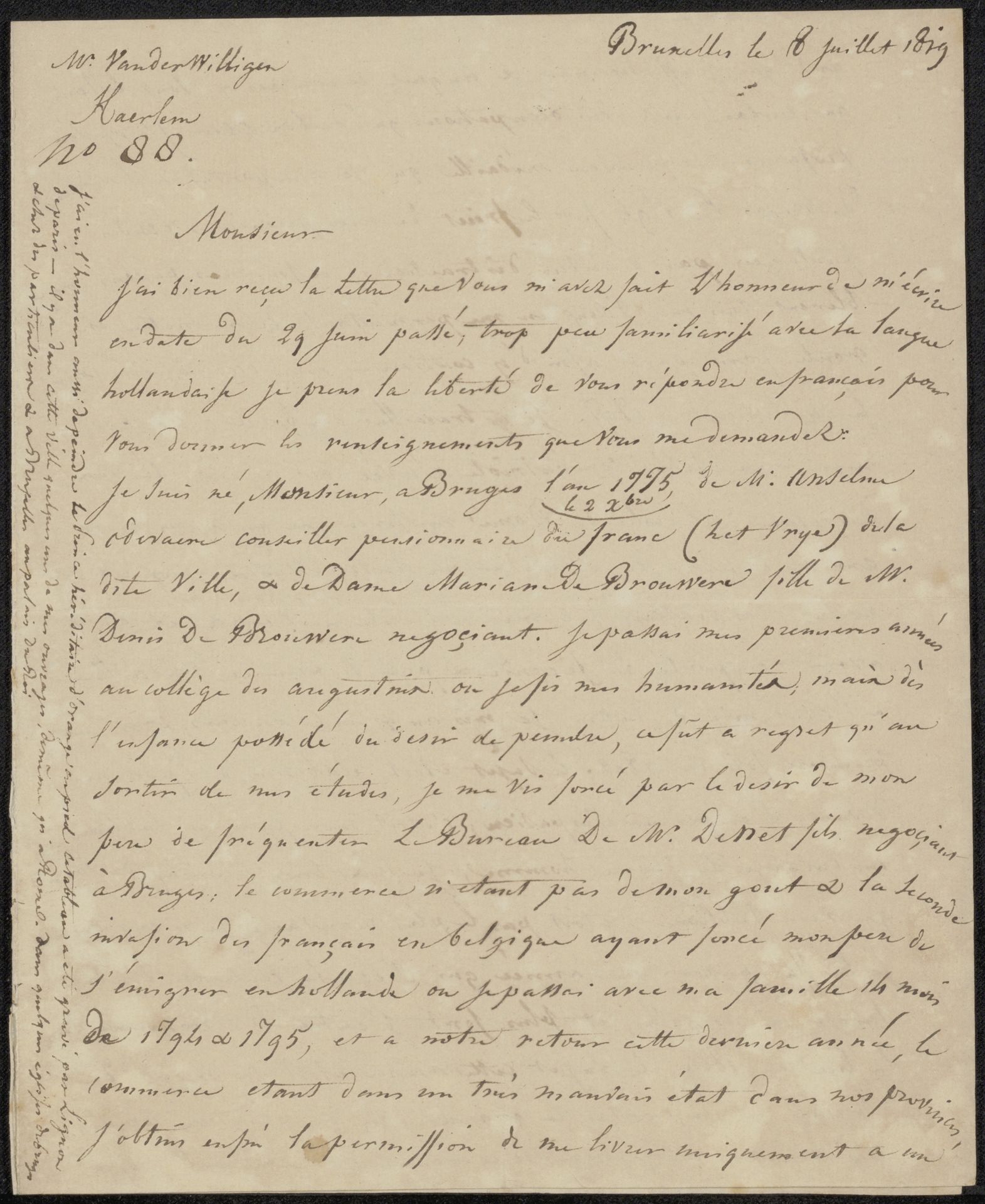 Brief aan Adriaan van der Willigen by Joseph-Denis Odevaere