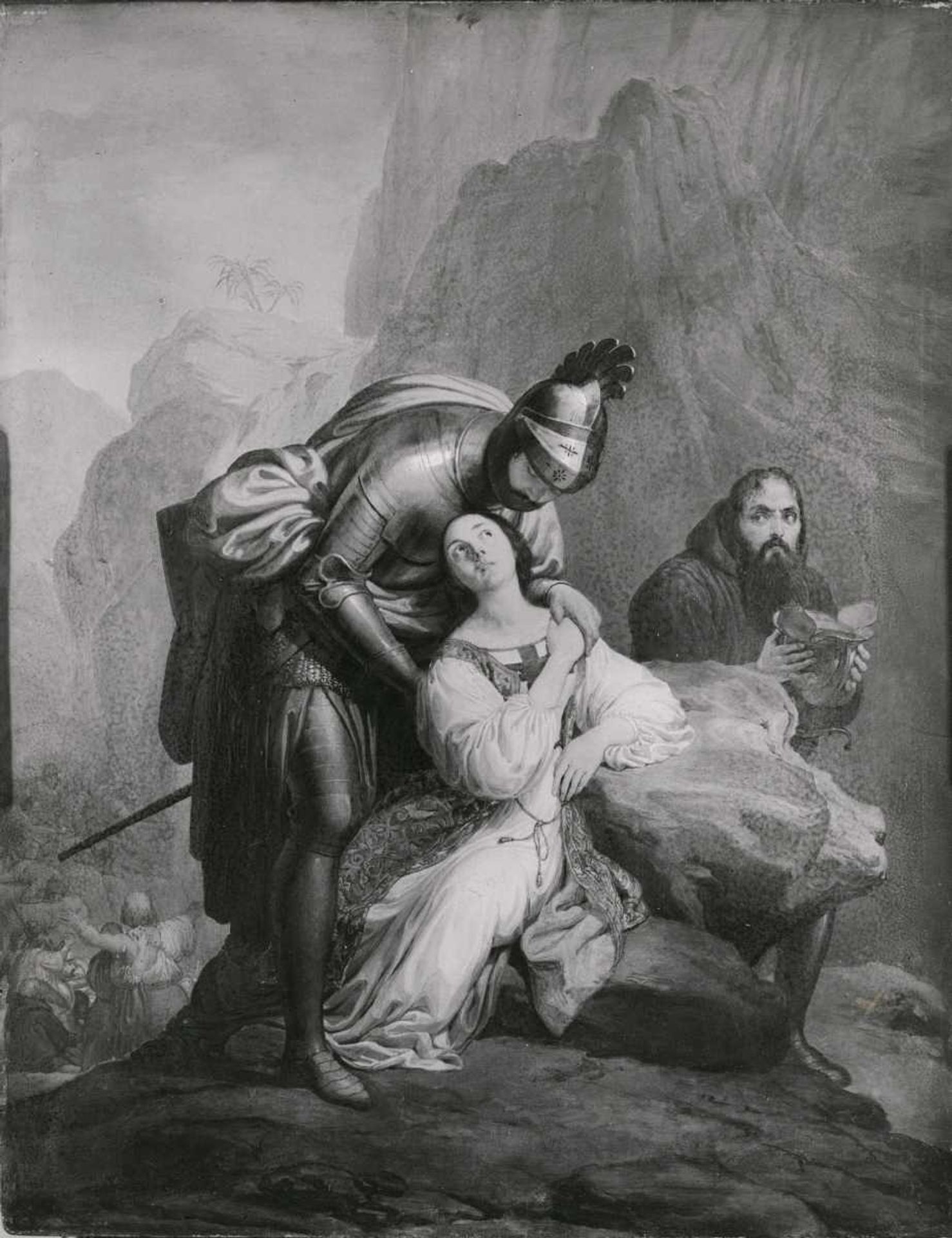 Crusader soldier assists a dying woman by Francesco Hayez