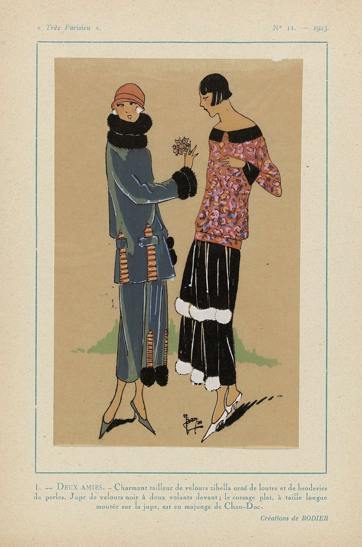 Très Parisien, 1923, No 11: 1 - DEUX AMIES. - Charmant tailleur de velours... by Anonymous