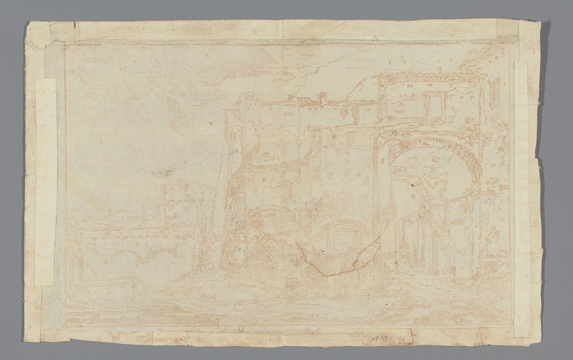 Poort met reiziger en muildier by Cornelis Brouwer