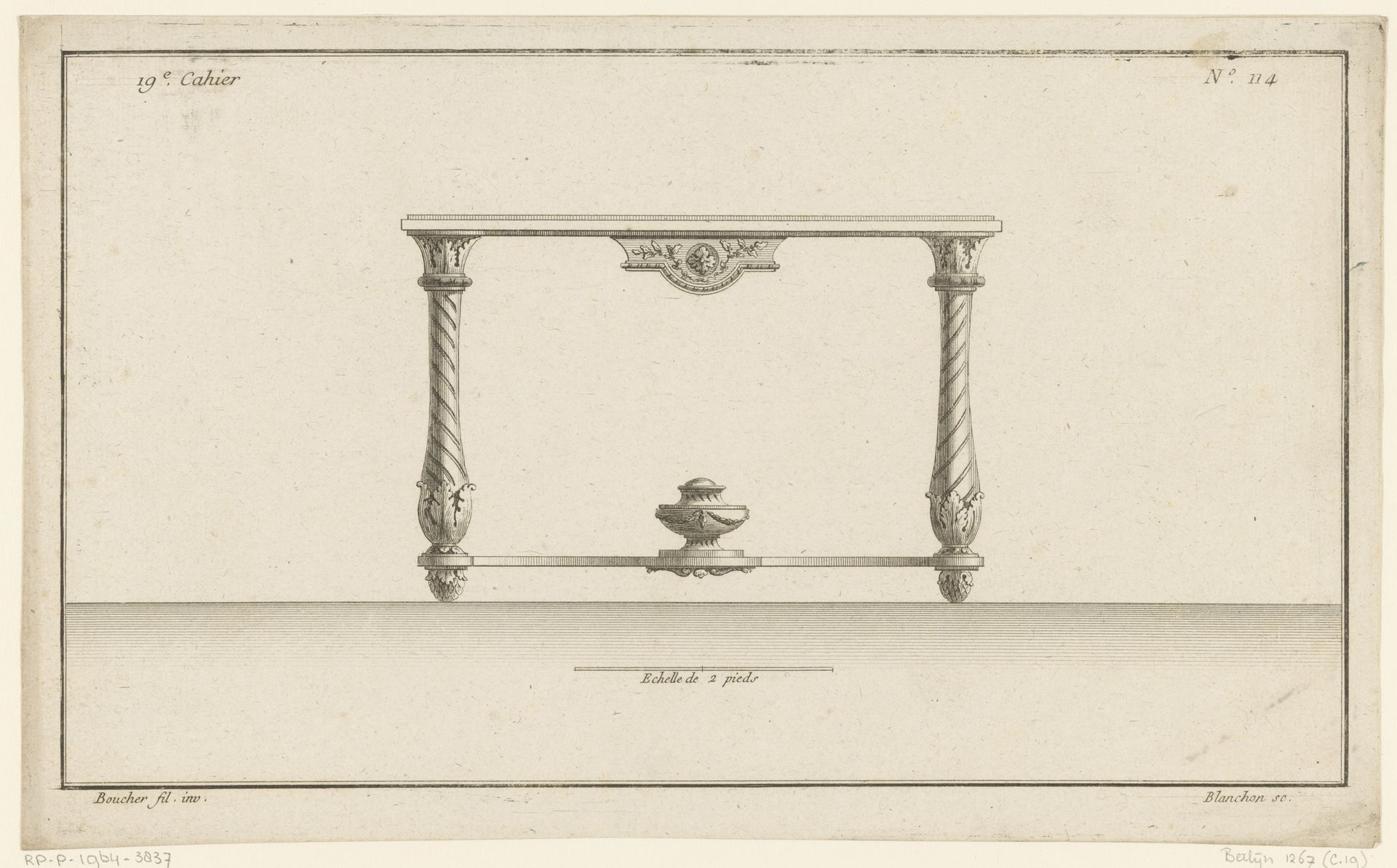 Tafel met vaas en bloemmotief by Jean Guillaume Blanchon