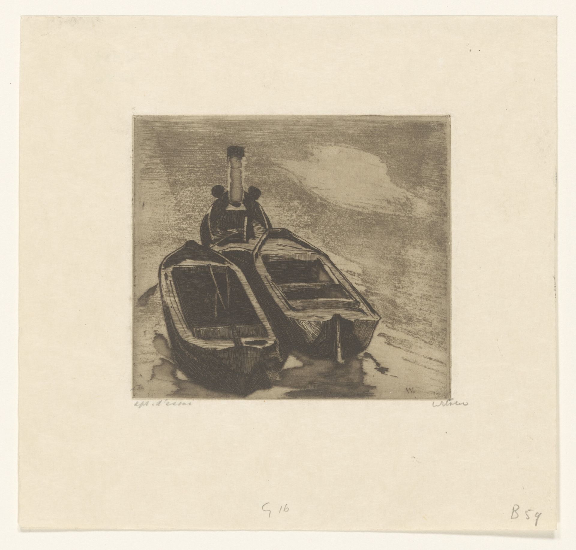 Sleepboot met twee schuiten by Willem Witsen