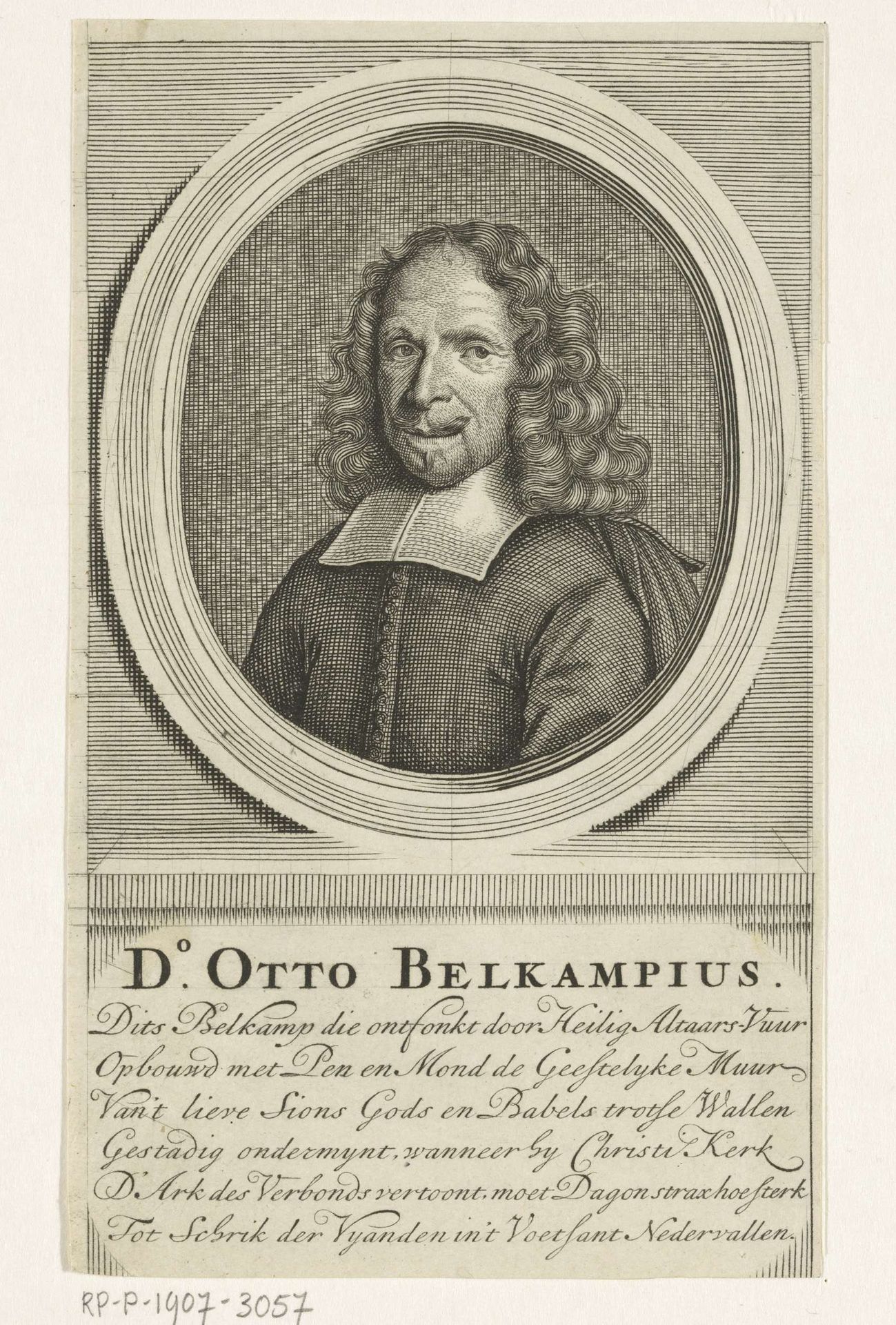 Portret van predikant Otto Belcampius in ovaal by Dancker Danckerts