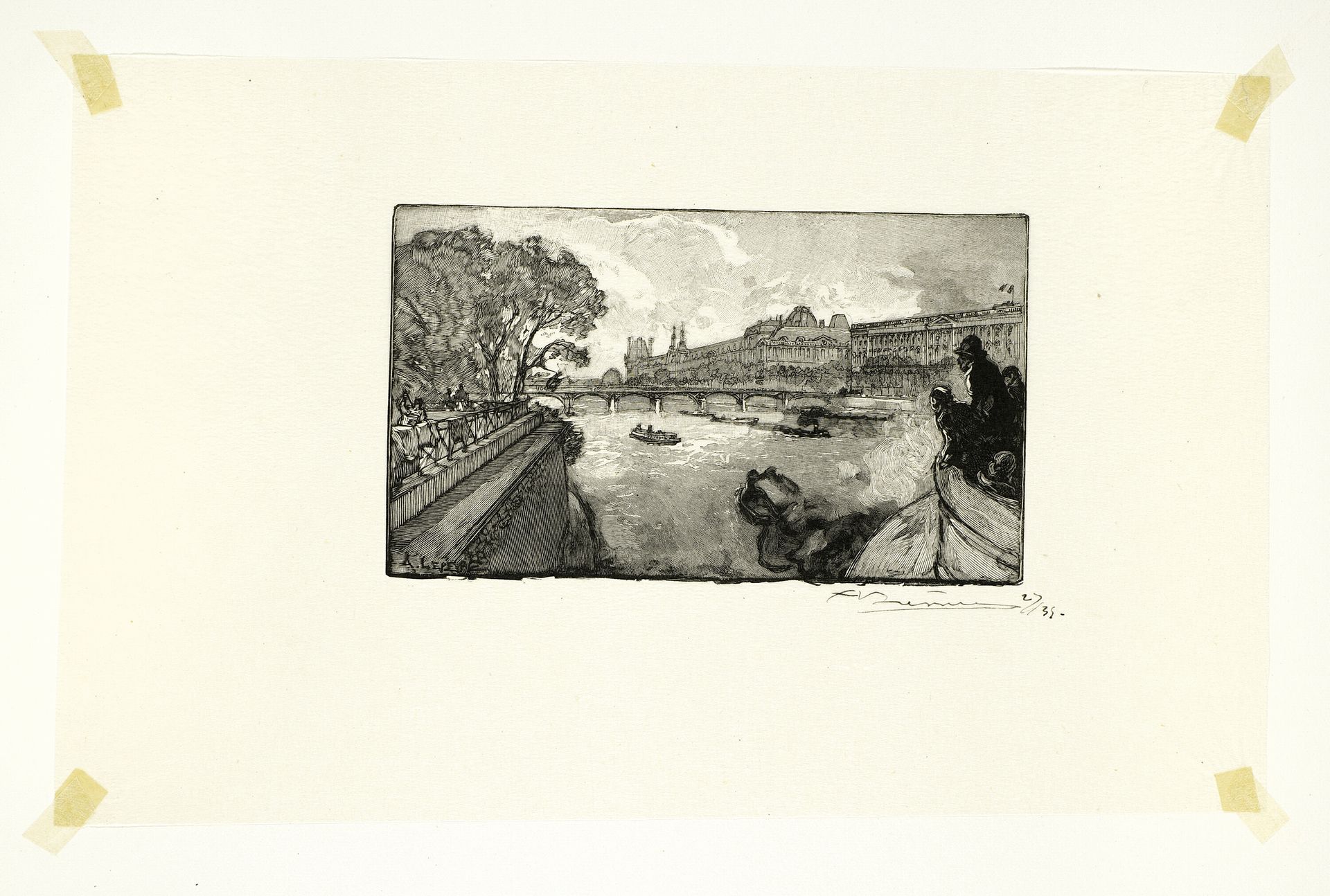 The Louvre, Viewed from the Pont-Neuf, plate thirteen from Le Long de la Seine et des Boulevards by Auguste-Louis Lepère