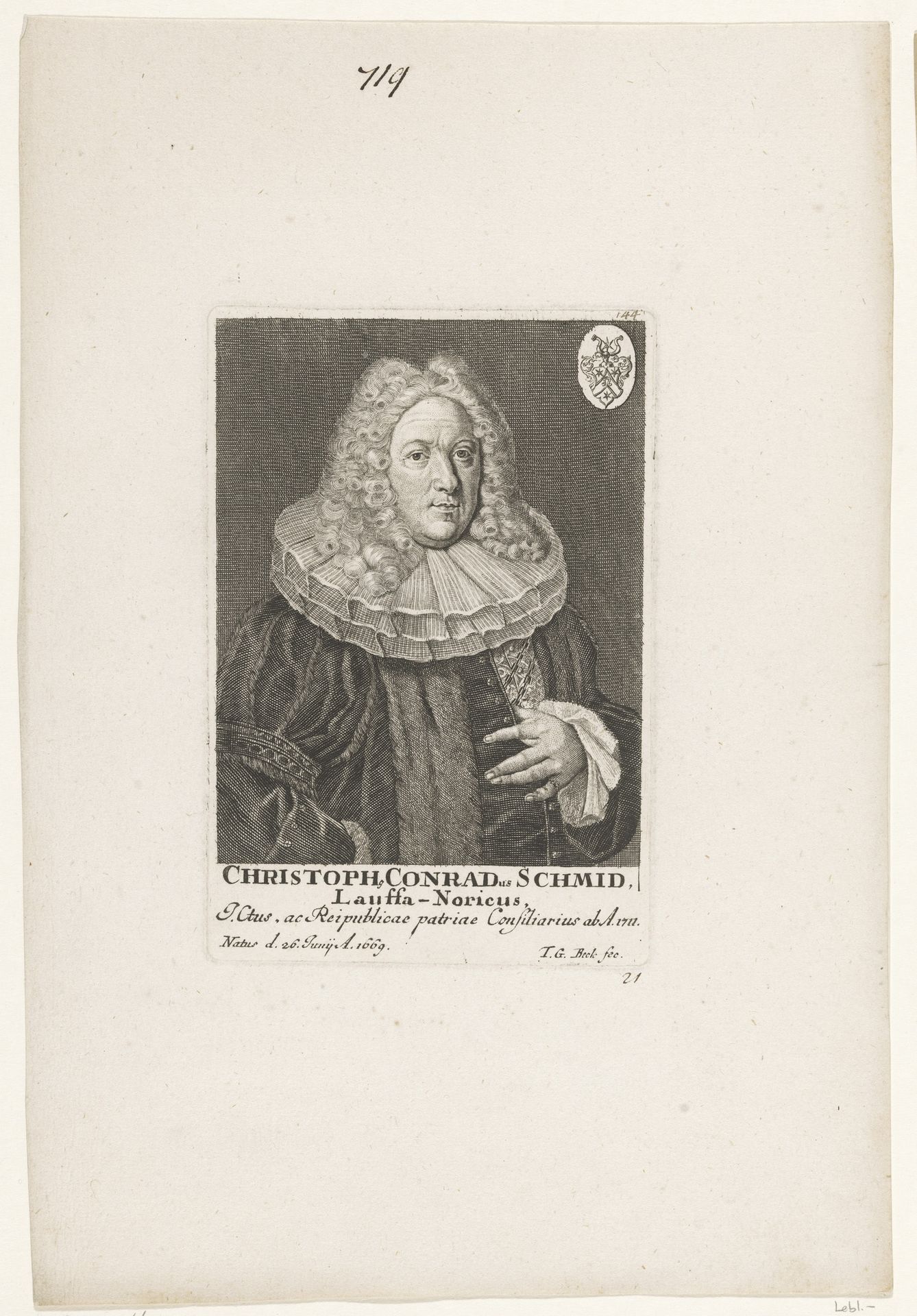 Portret van Christoph Conrad Schmid by Tobias Gabriel Beck