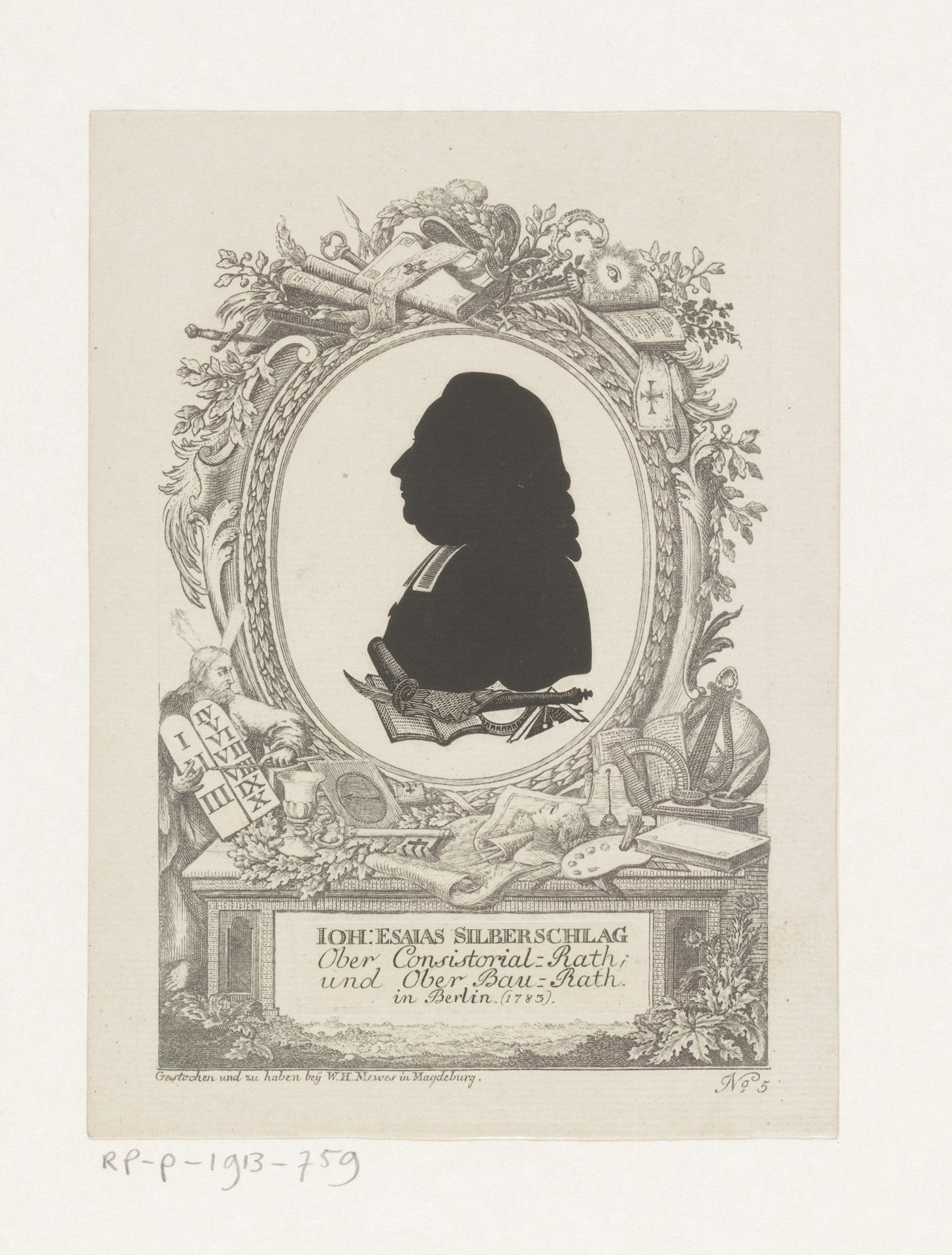 Silhouetportret van Johann Esaias Silberschlag by W.H. Mewes