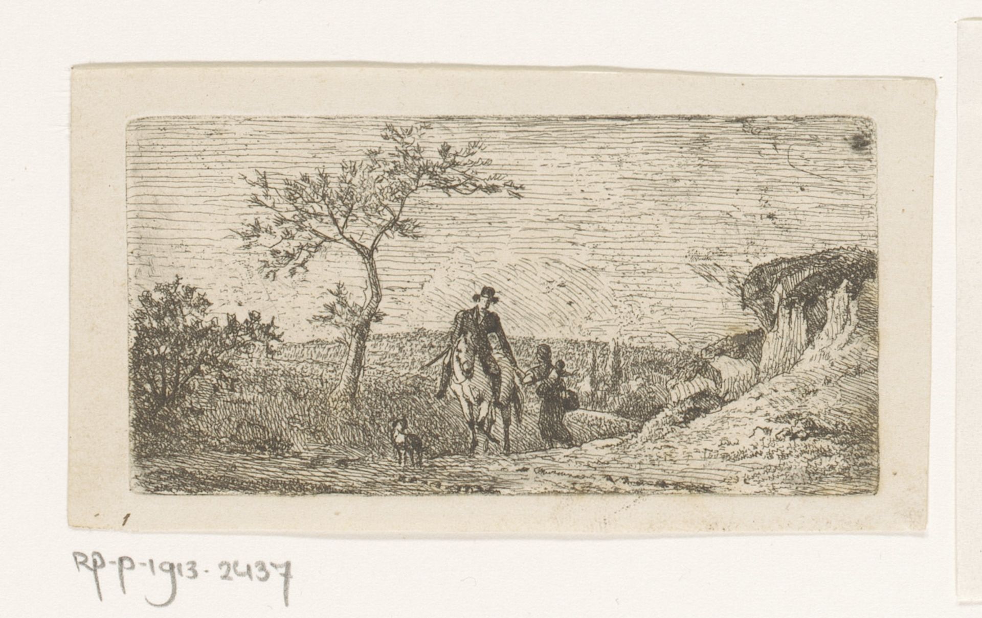 Landschap met ruiter en bedelaarster by Hendrik Jozef Franciscus van der Poorten