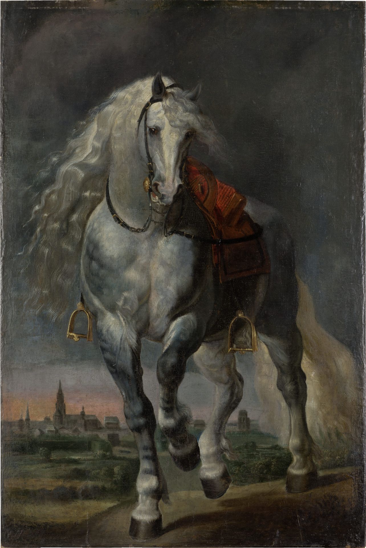 White Horse trotting over a flat Landscape before a City by Peter Paul Rubens
