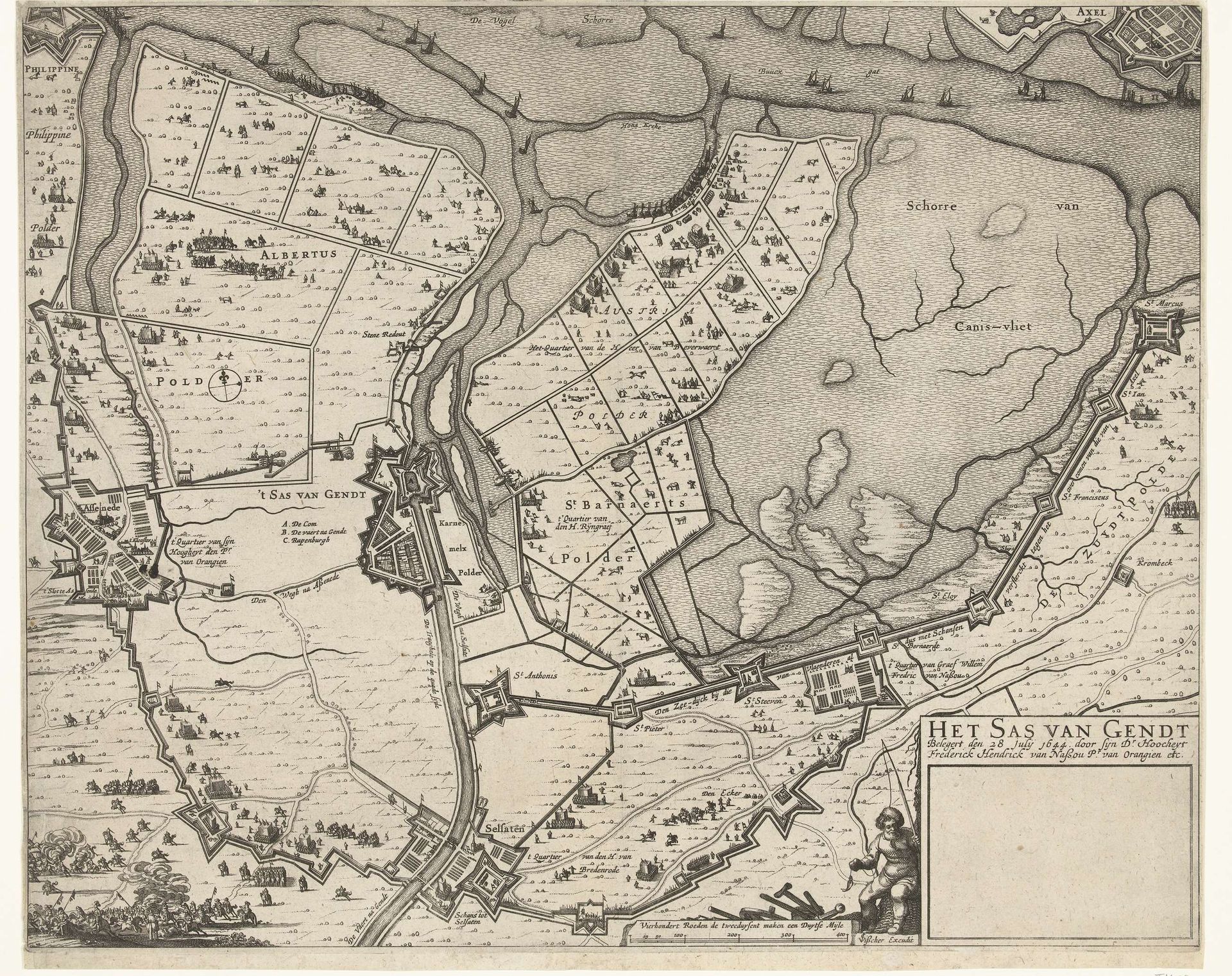 Kaart van het beleg van Sas-van-Gent, 1644 by Claes Jansz. Visscher