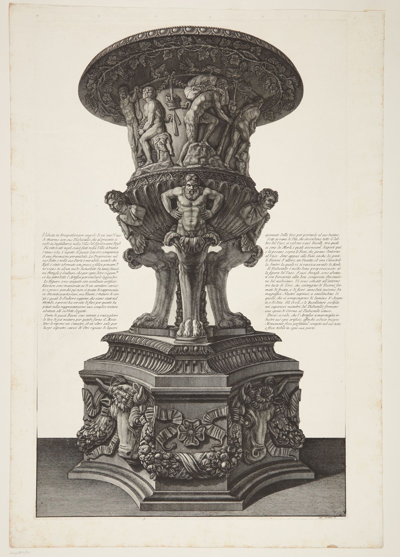Another view of the same vase as depicted in the preceding etching, seen from below by Giovanni Battista Piranesi