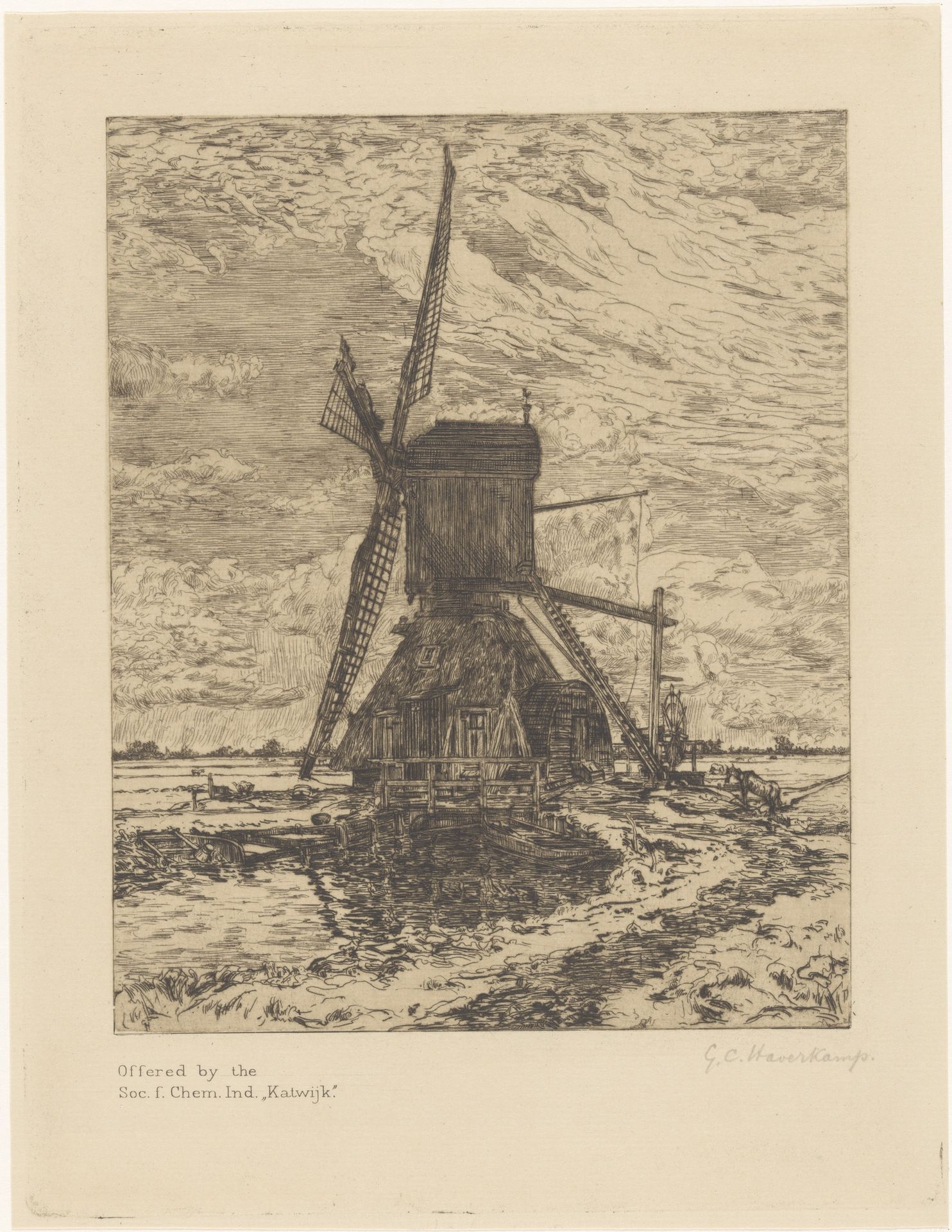 Molen in een vlak landschap by Gerrit Haverkamp
