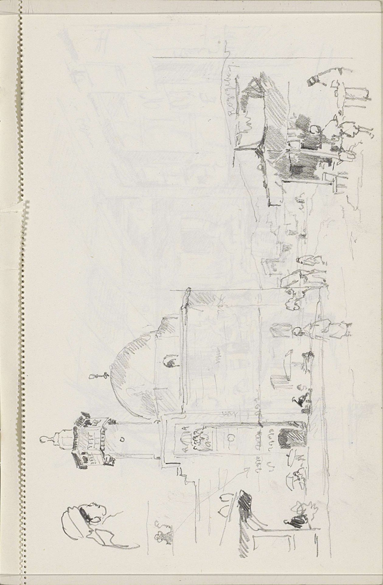 Figuren op een straat met een moskee by Cornelis Vreedenburgh