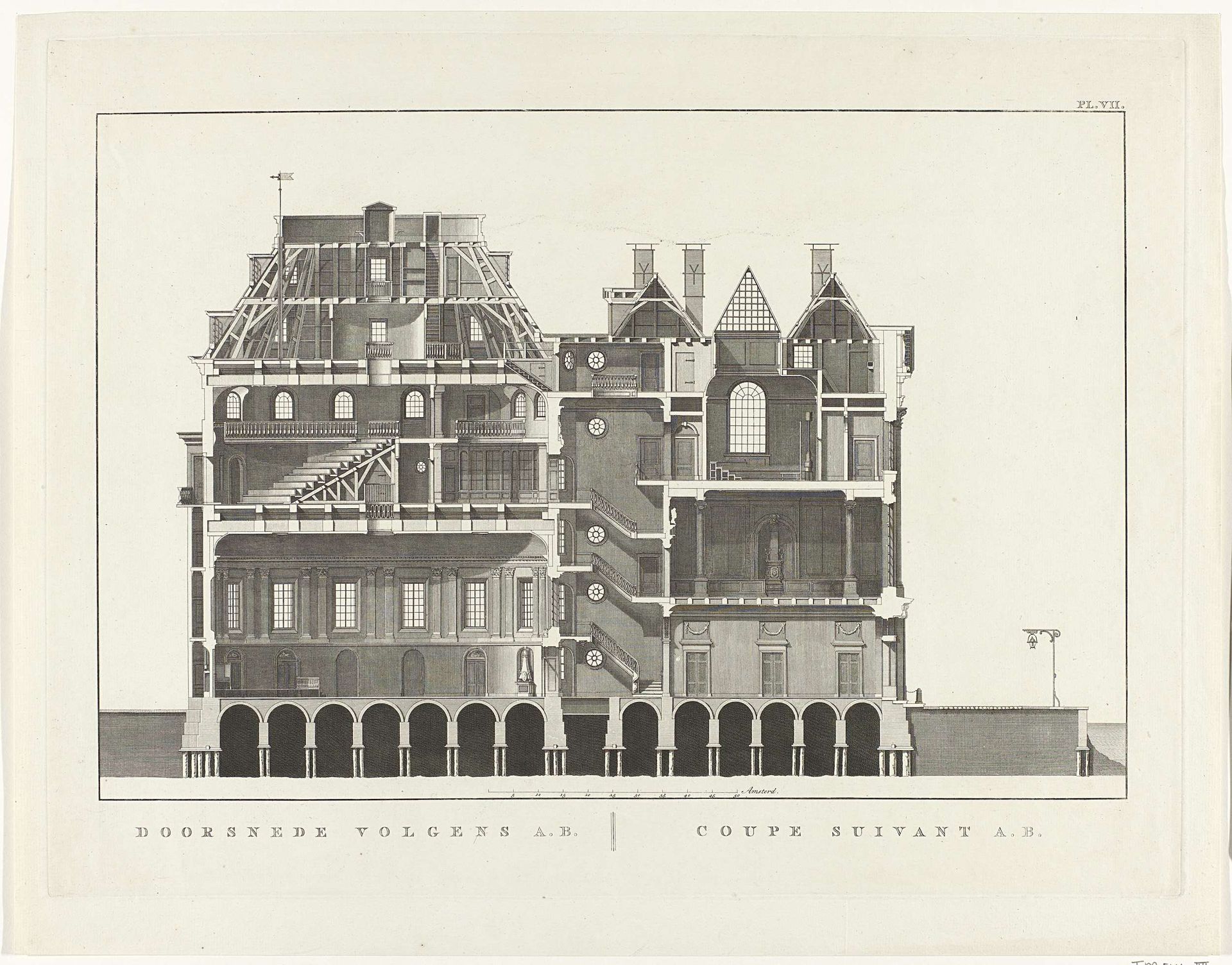 Doorsnede van Felix Meritis te Amsterdam (Pl. VII) by Noach van der (II) Meer