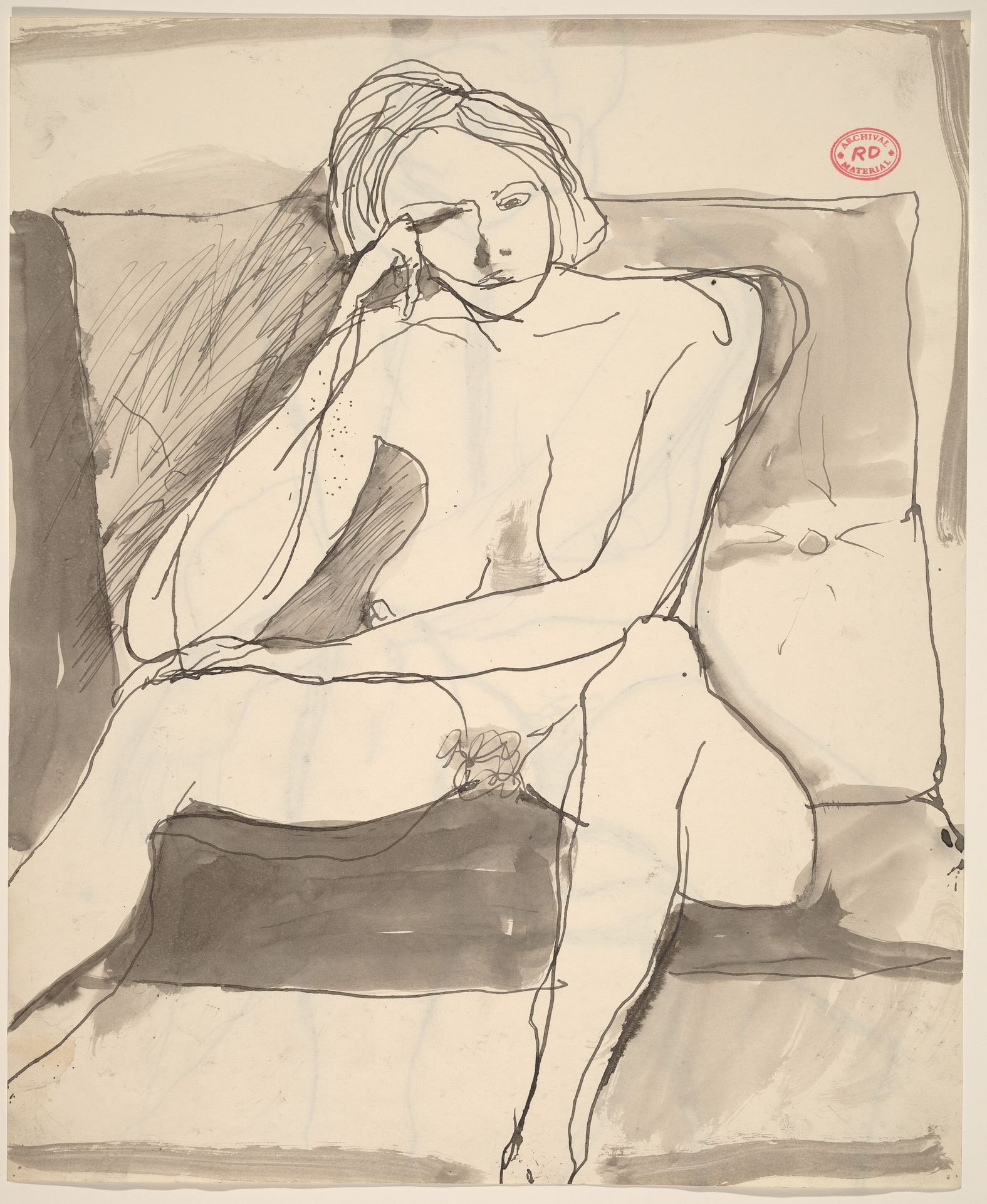 Untitled [seated female nude before a large cushion] [recto] by Richard Diebenkorn