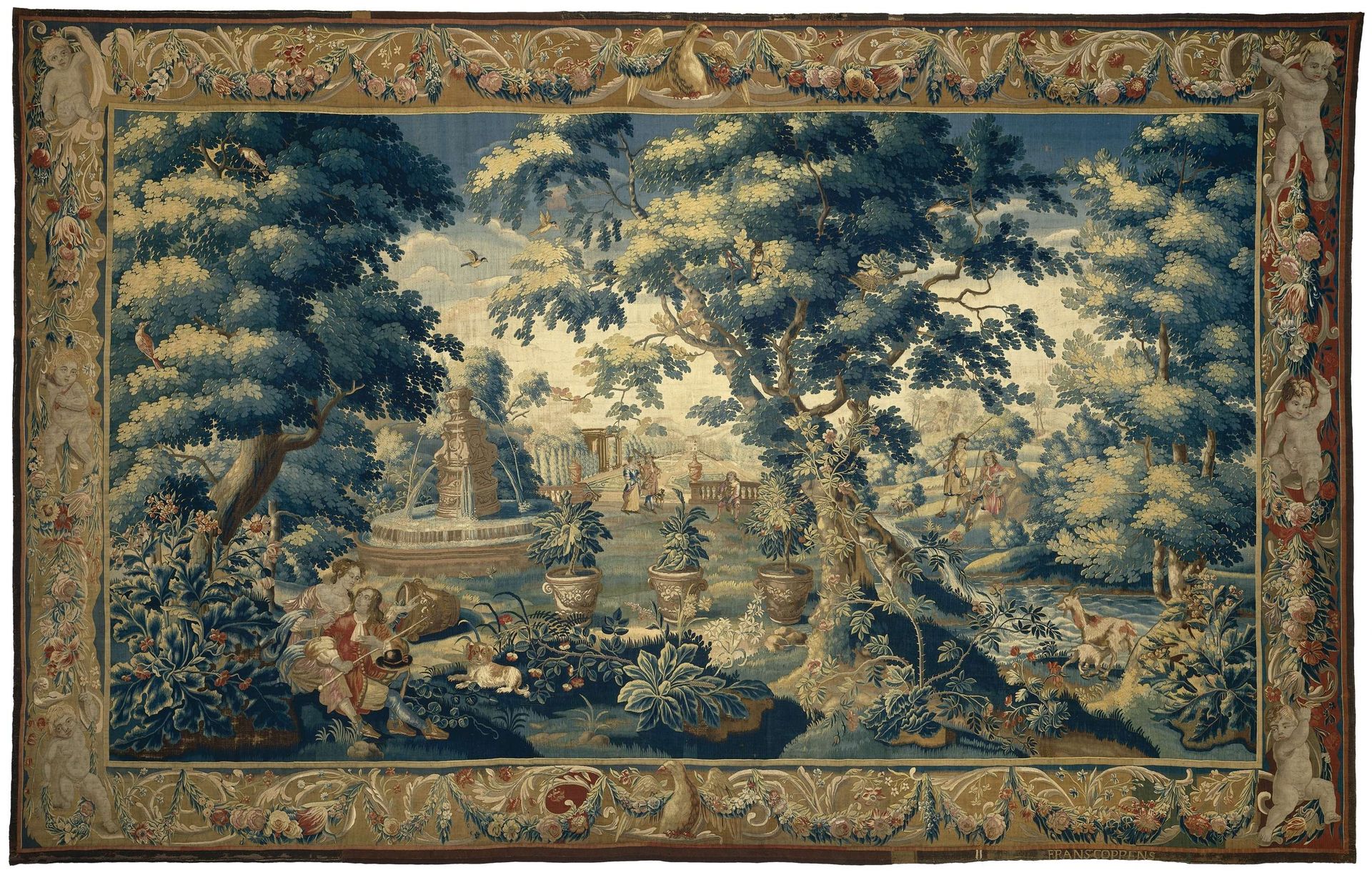 Park Landscape with Seated Couple and Resting Hunters by François Coppens
