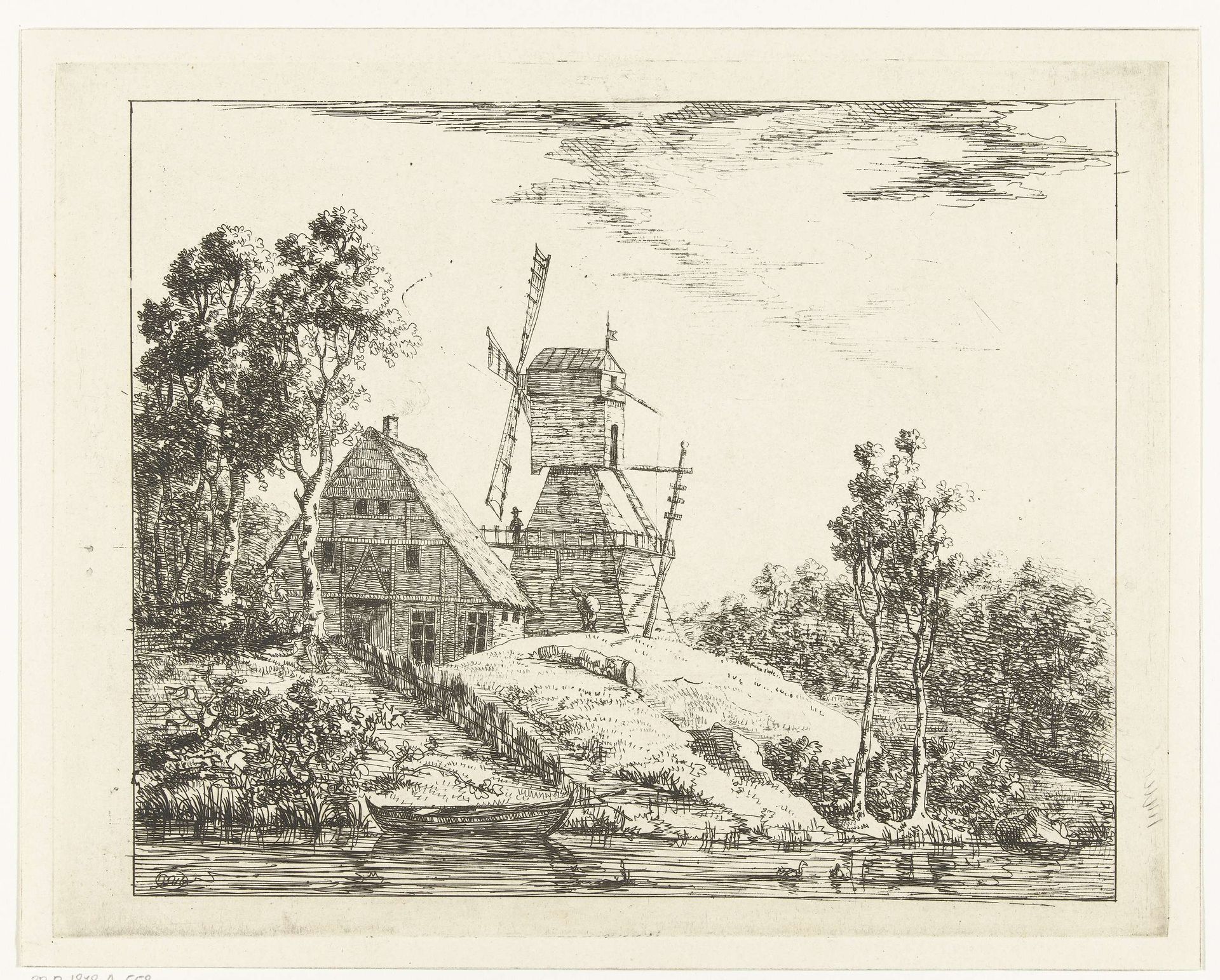 Landschap met boerderij en molen te Holstein by Dirk Vis Blokhuyzen