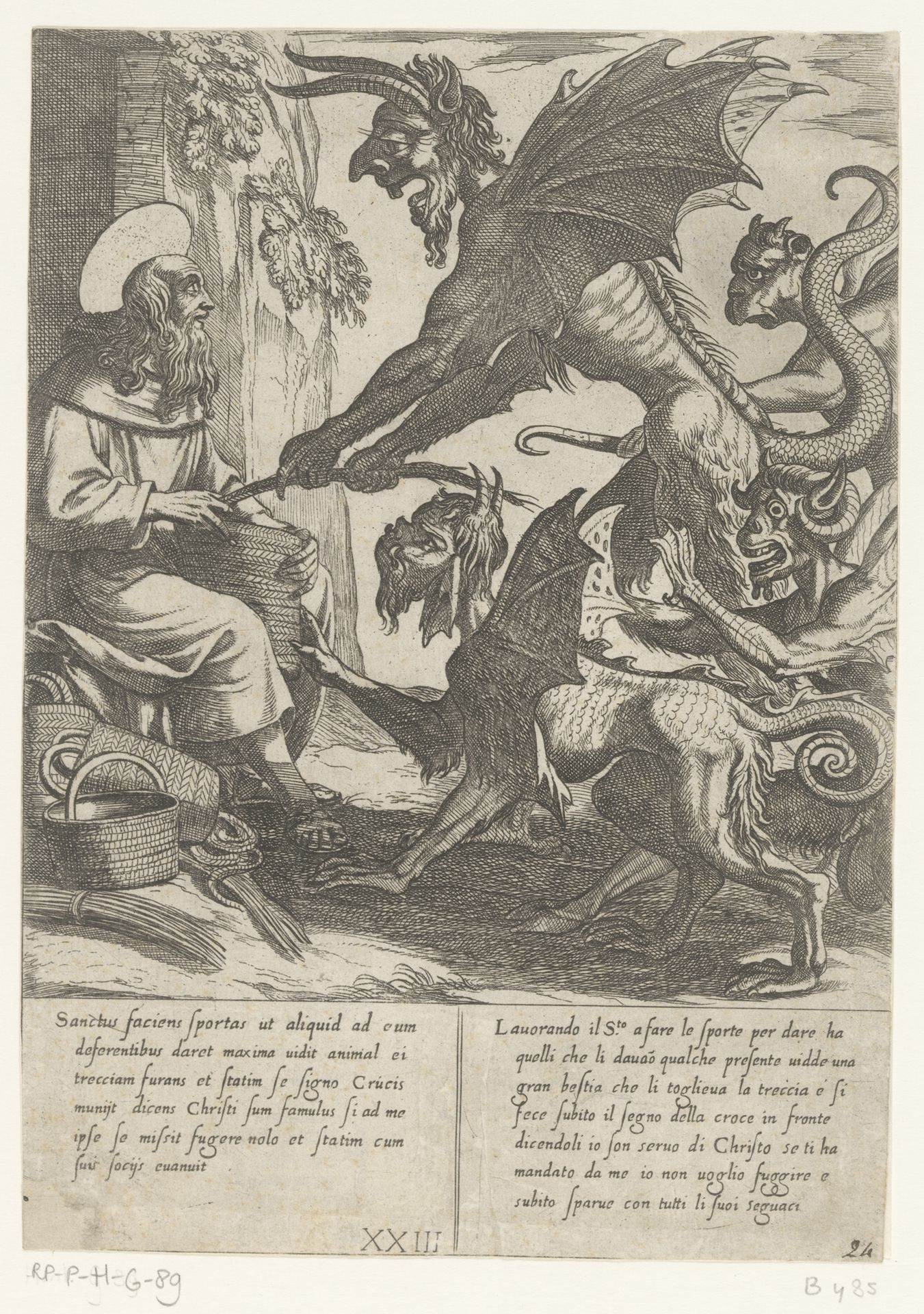 Manden vlechtend daagt H. Antonius de demonen uit by Antonio Tempesta