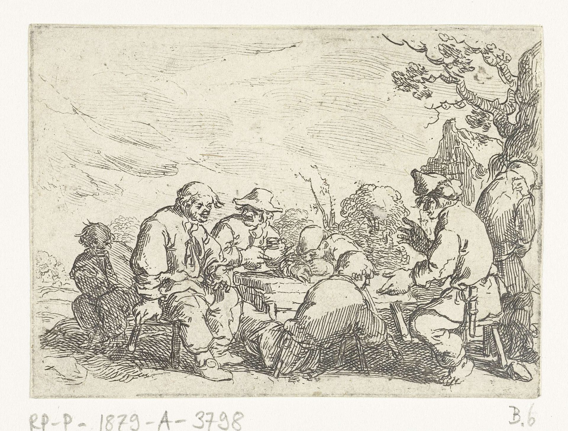 Drinkende boeren aan een tafel by Andries Both