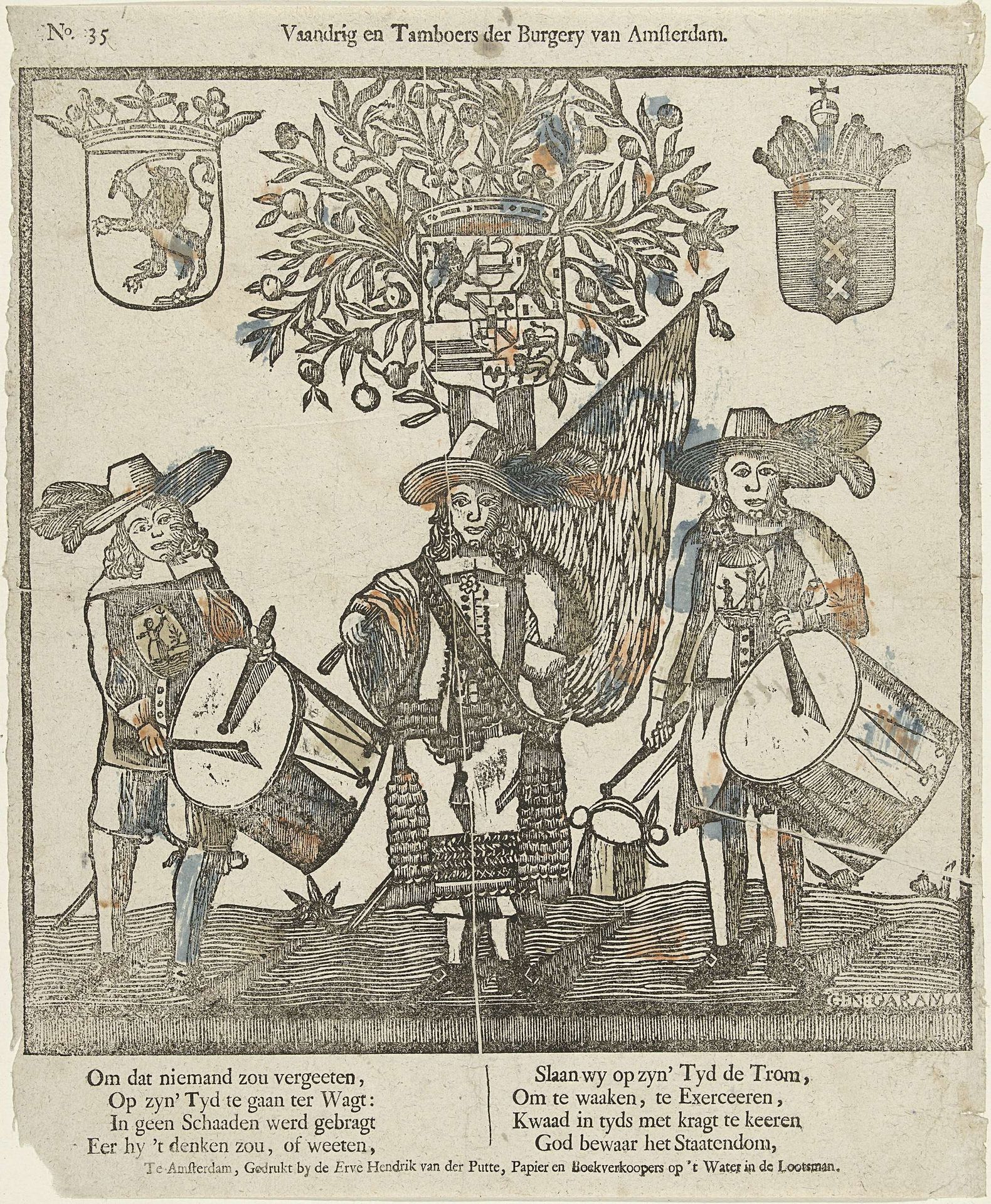 Vaandrig en tamboers der burgery van Amsterdam by Erven Hendrik van der Putte
