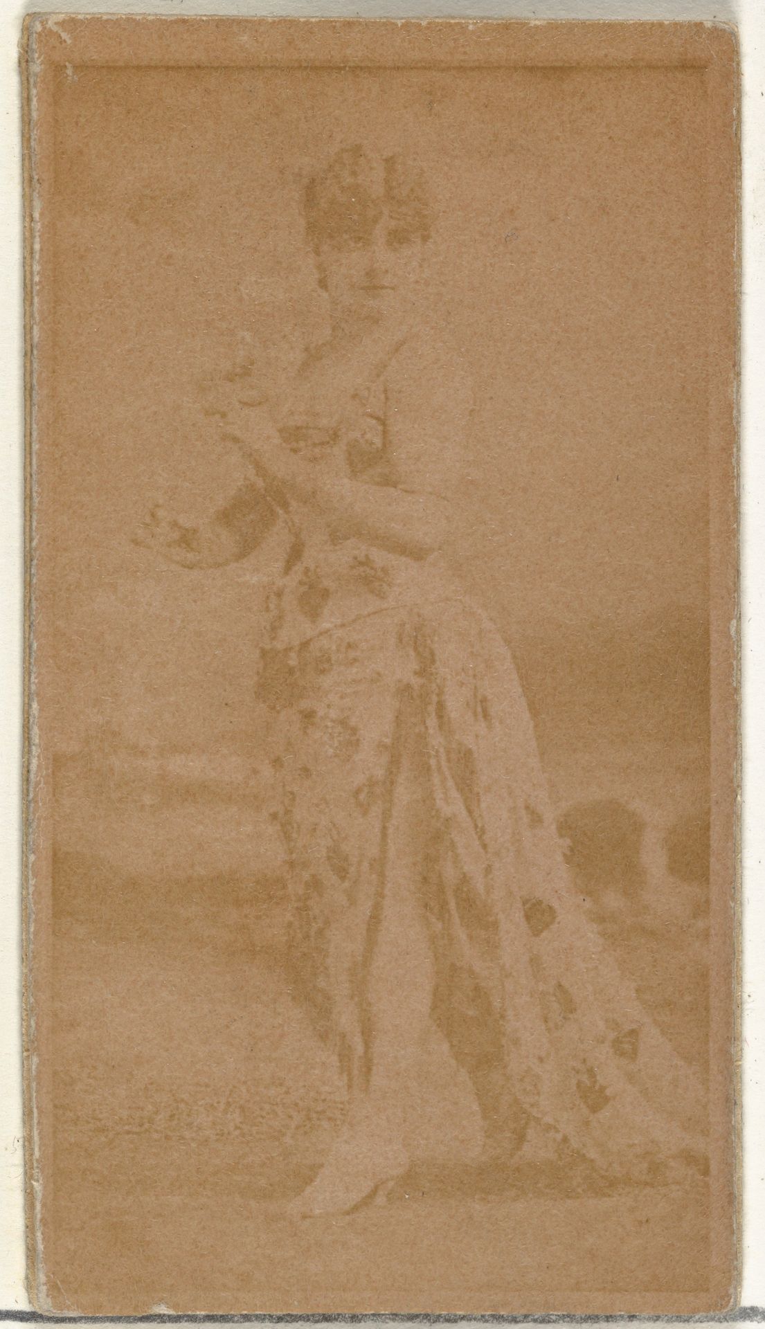 [Actress posing in patterned gown], from the Actors and Actresses series (N145-8) issued by Duke Sons & Co. to promote Duke Cigarettes by W. Duke, Sons & Co.