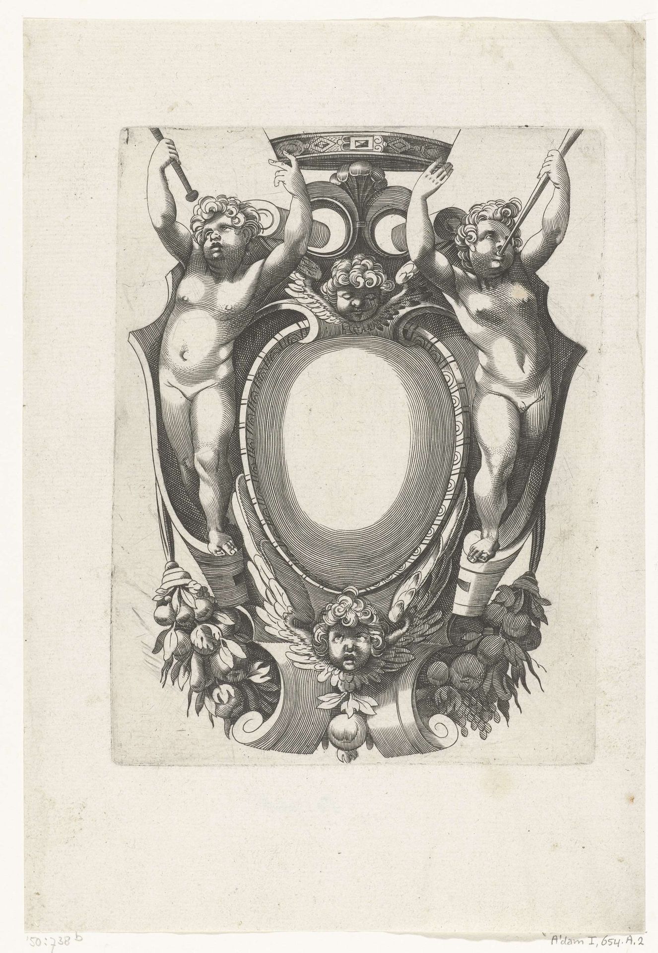 Cartouche geflankeerd door twee kinderen by H. Picart