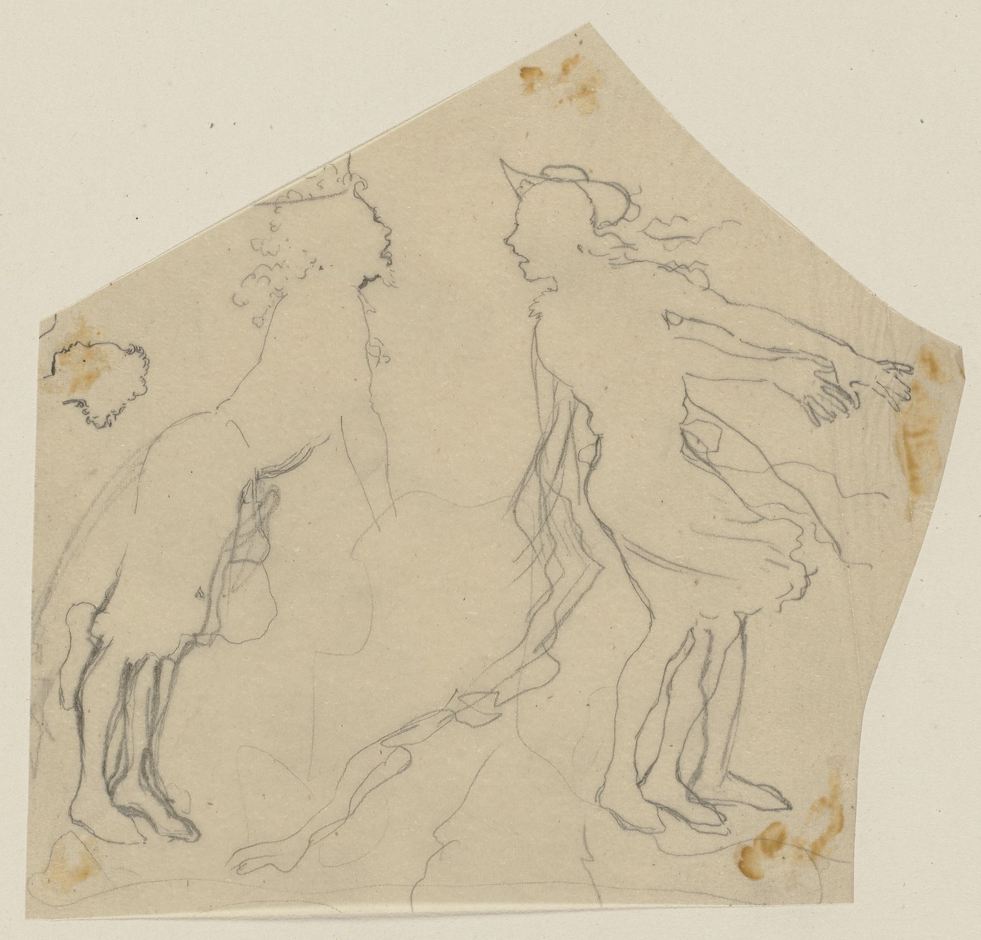Der Löwe sowie Francis Flute als Thisbe (_) mit Hut und vom Wind bewegtem Rock, stehend, nach rechts by Paul Konewka
