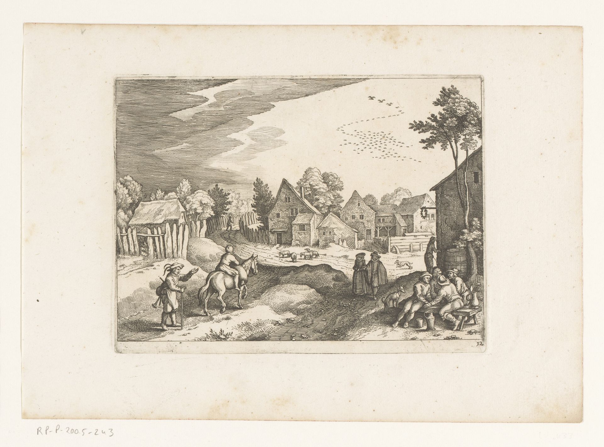 Dorpsgezicht met drinkende boeren by Matthäus (I) Merian